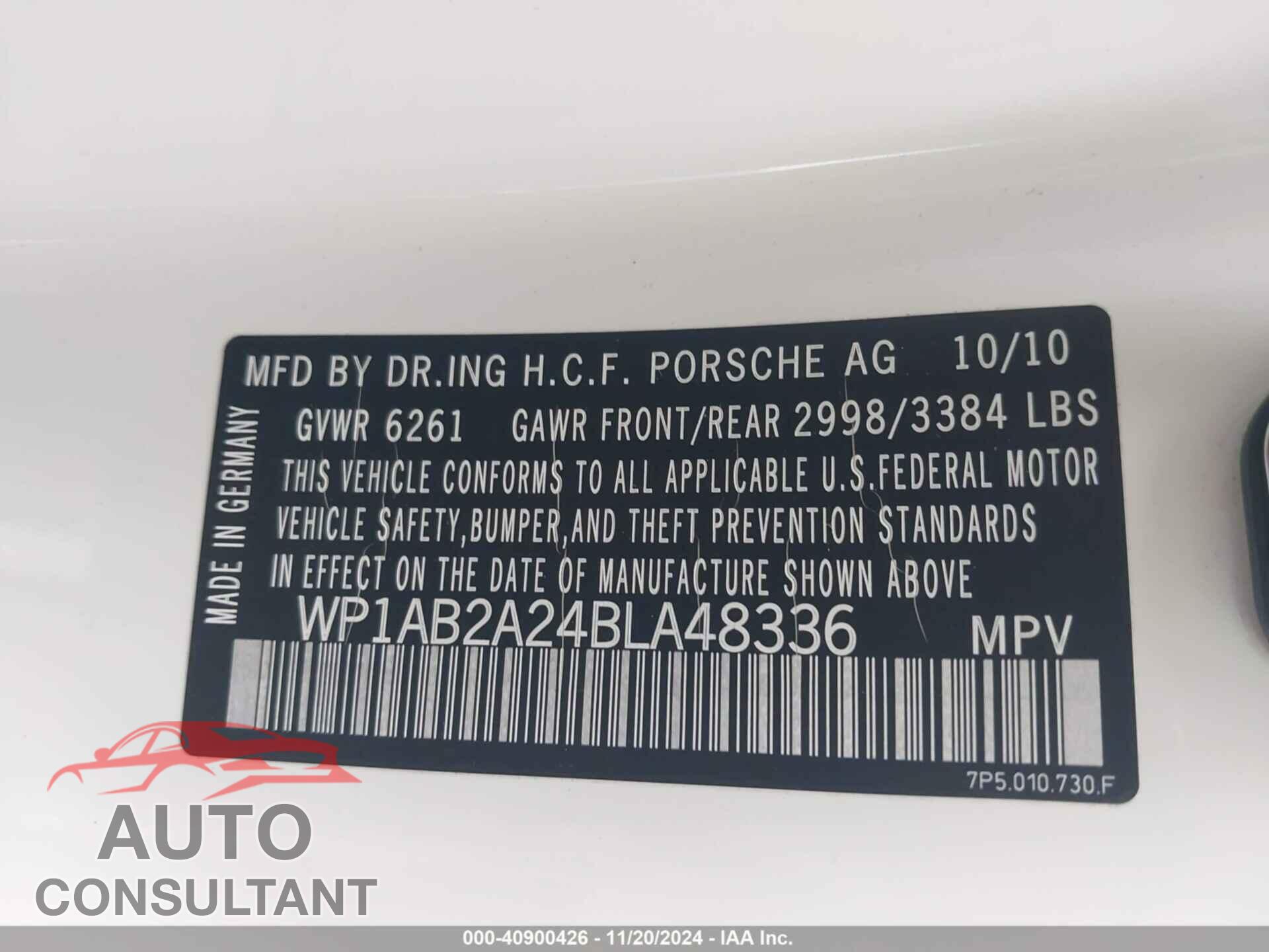 PORSCHE CAYENNE 2011 - WP1AB2A24BLA48336