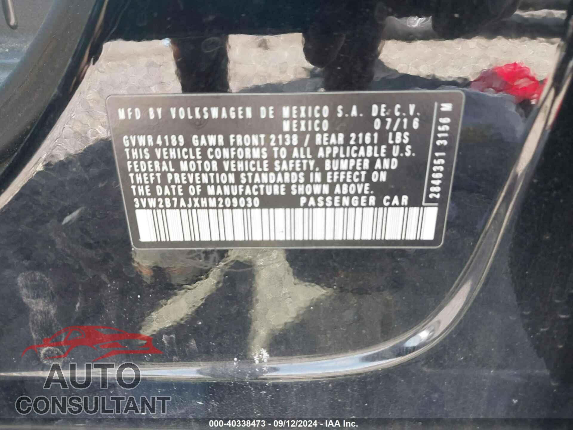 VOLKSWAGEN JETTA 2017 - 3VW2B7AJXHM209030