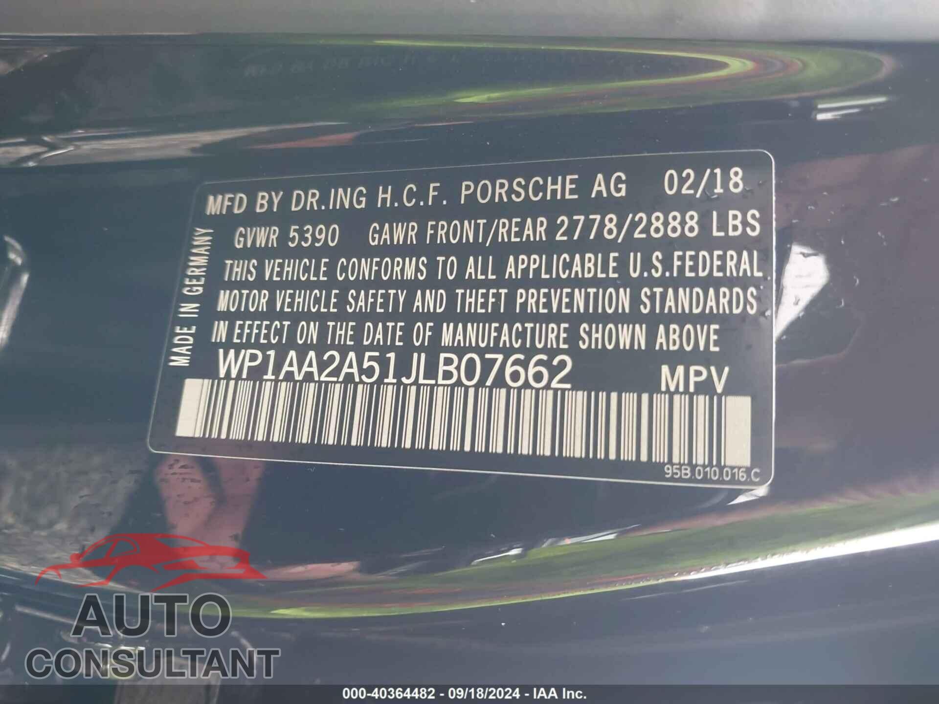 PORSCHE MACAN 2018 - WP1AA2A51JLB07662