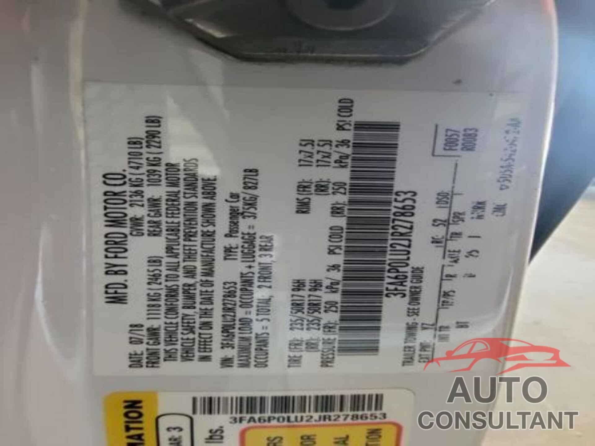 FORD FUSION HYBRID 2018 - 3FA6P0LU2JR278653
