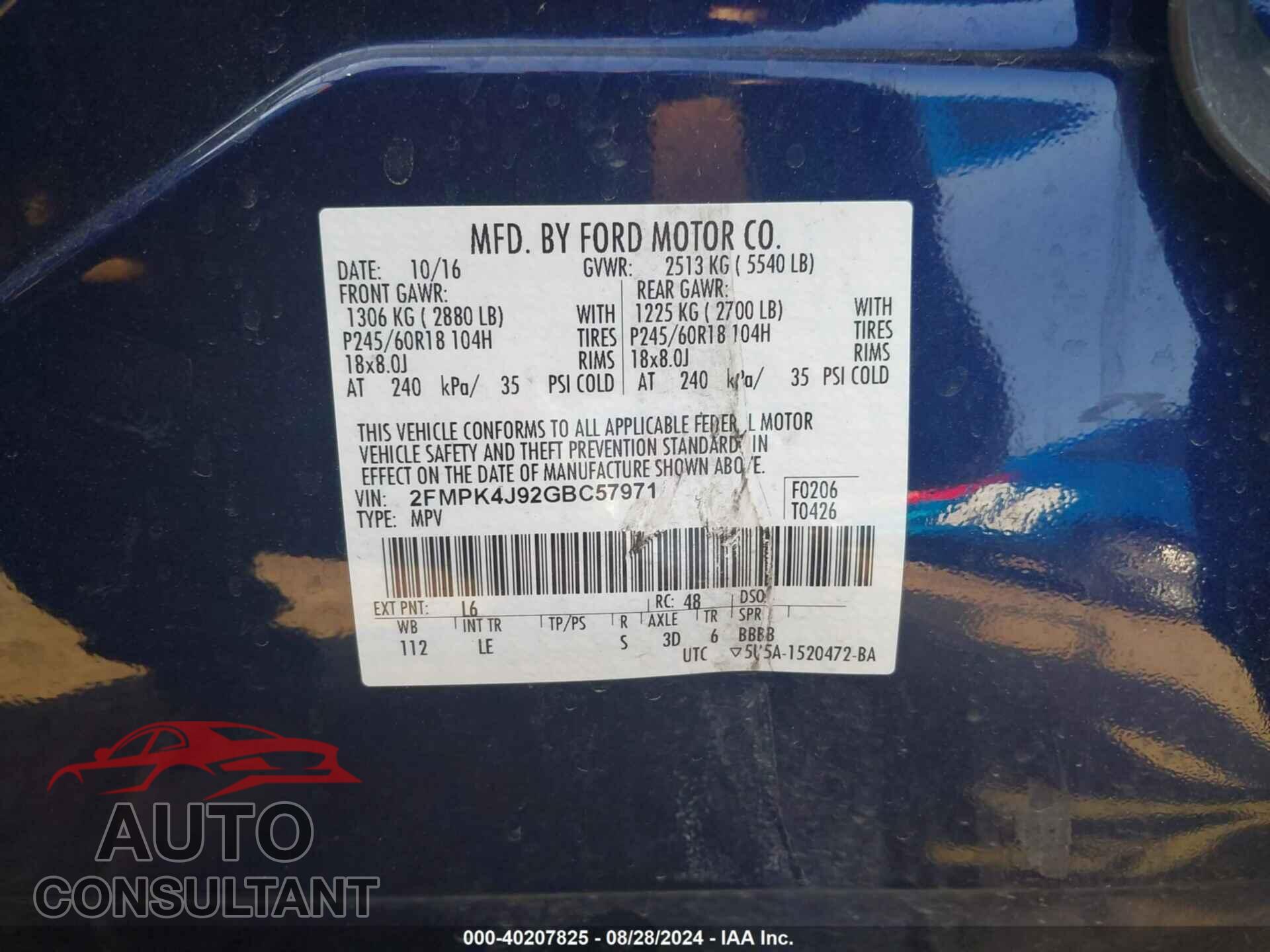 FORD EDGE 2016 - 2FMPK4J92GBC57971