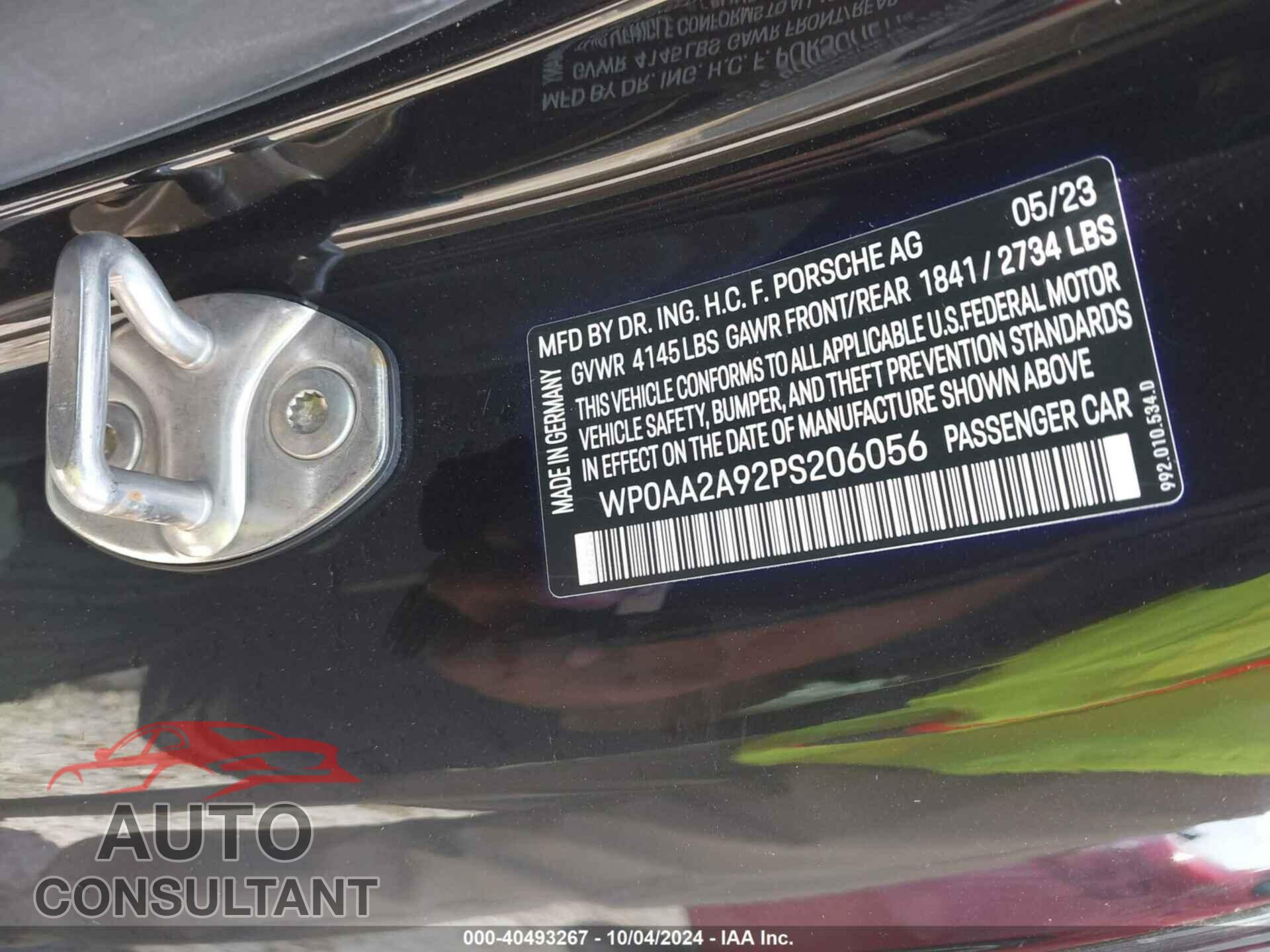 PORSCHE 911 2023 - WP0AA2A92PS206056