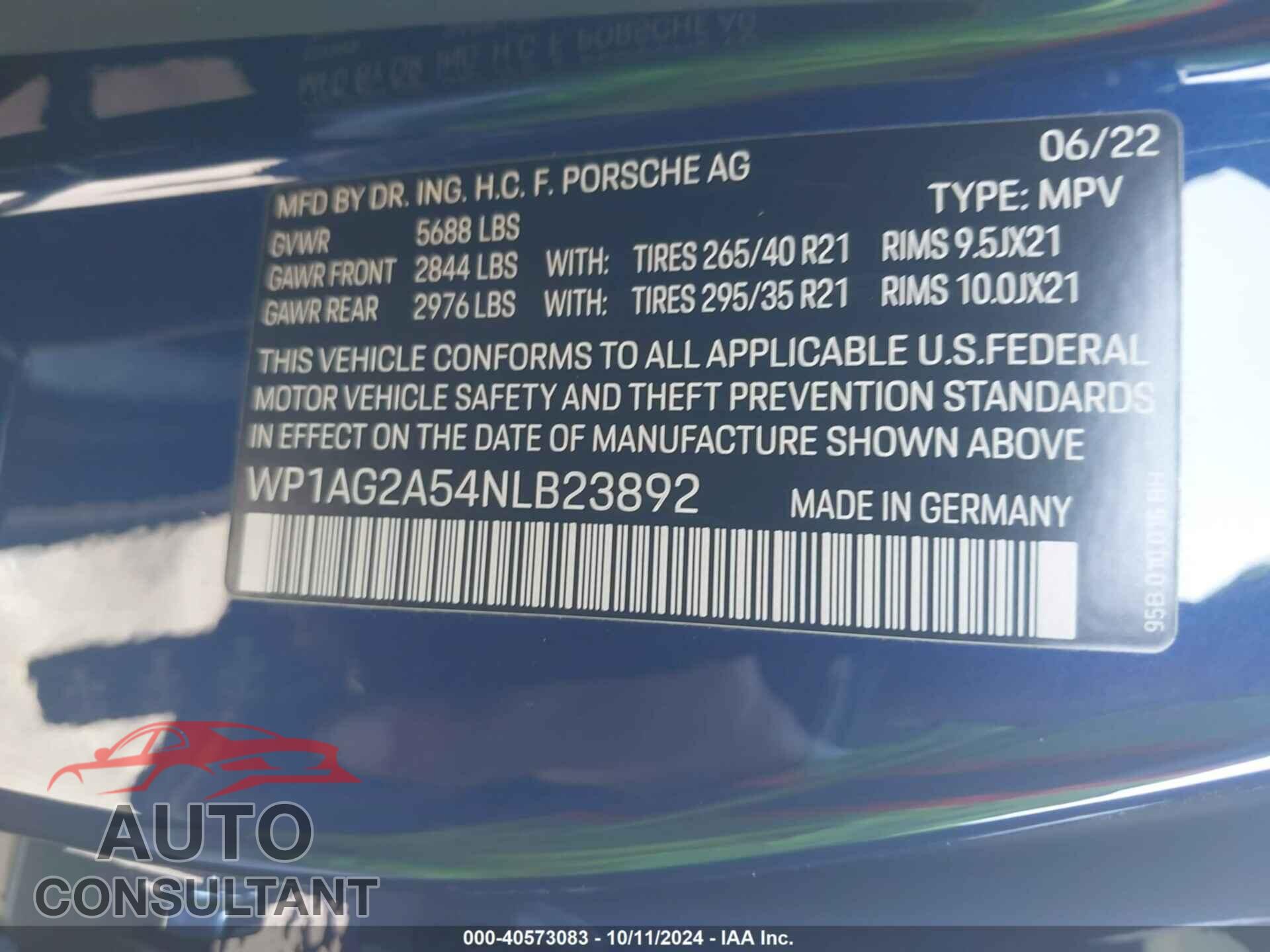 PORSCHE MACAN 2022 - WP1AG2A54NLB23892