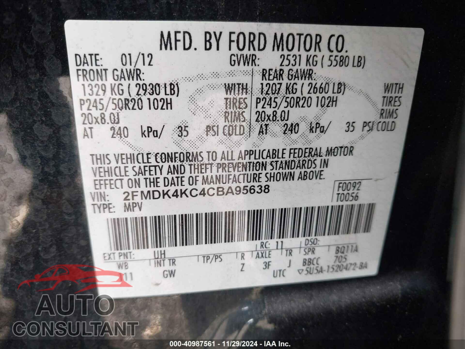 FORD EDGE 2012 - 2FMDK4KC4CBA95638