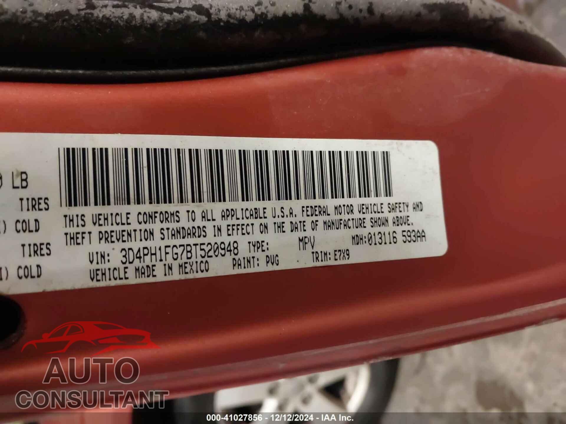 DODGE JOURNEY 2011 - 3D4PH1FG7BT520948