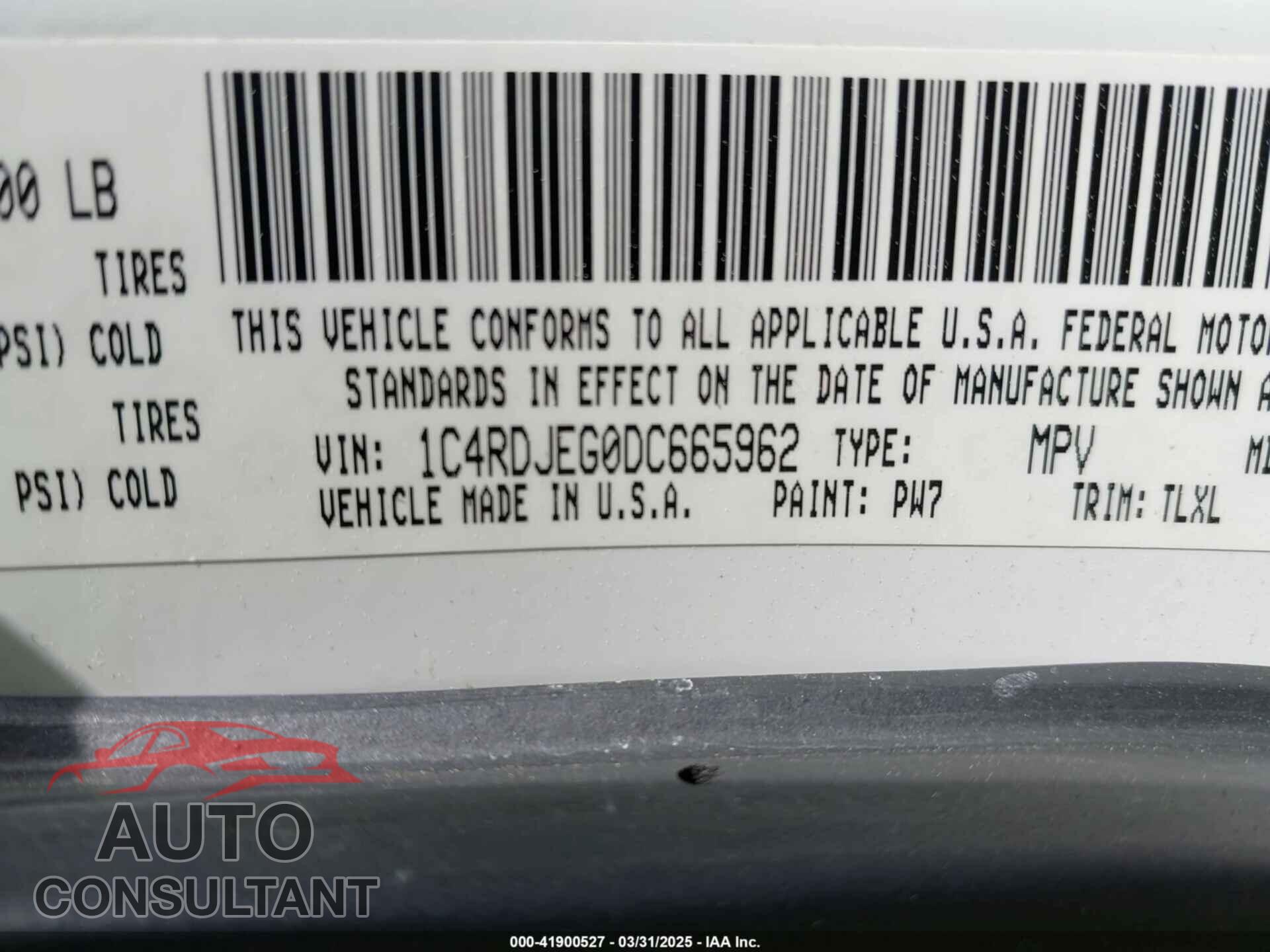 DODGE DURANGO 2013 - 1C4RDJEG0DC665962