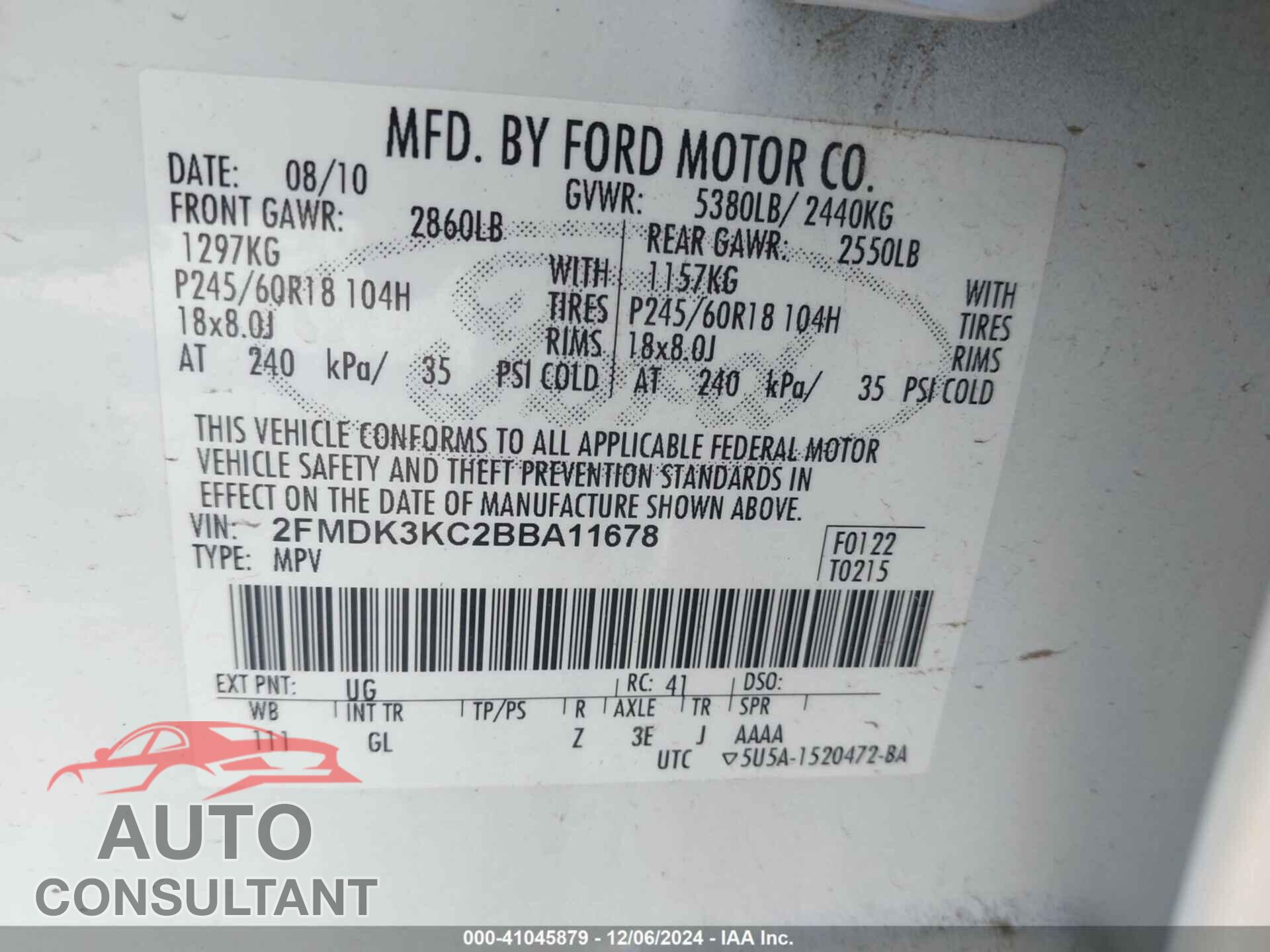 FORD EDGE 2011 - 2FMDK3KC2BBA11678