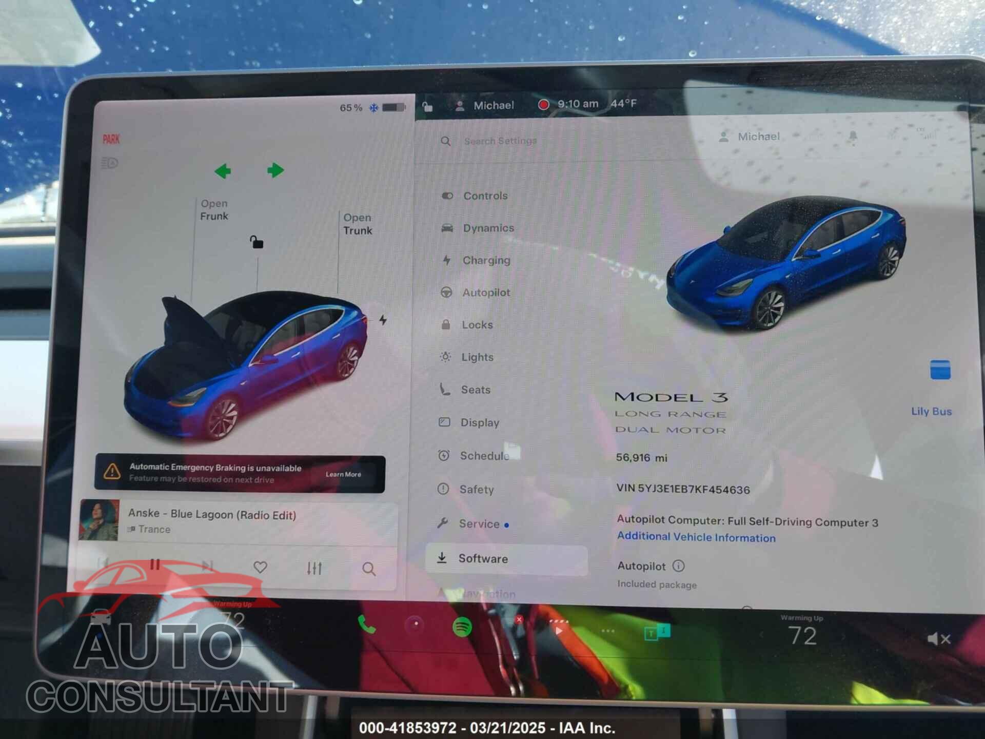 TESLA MODEL 3 2019 - 5YJ3E1EB7KF454636