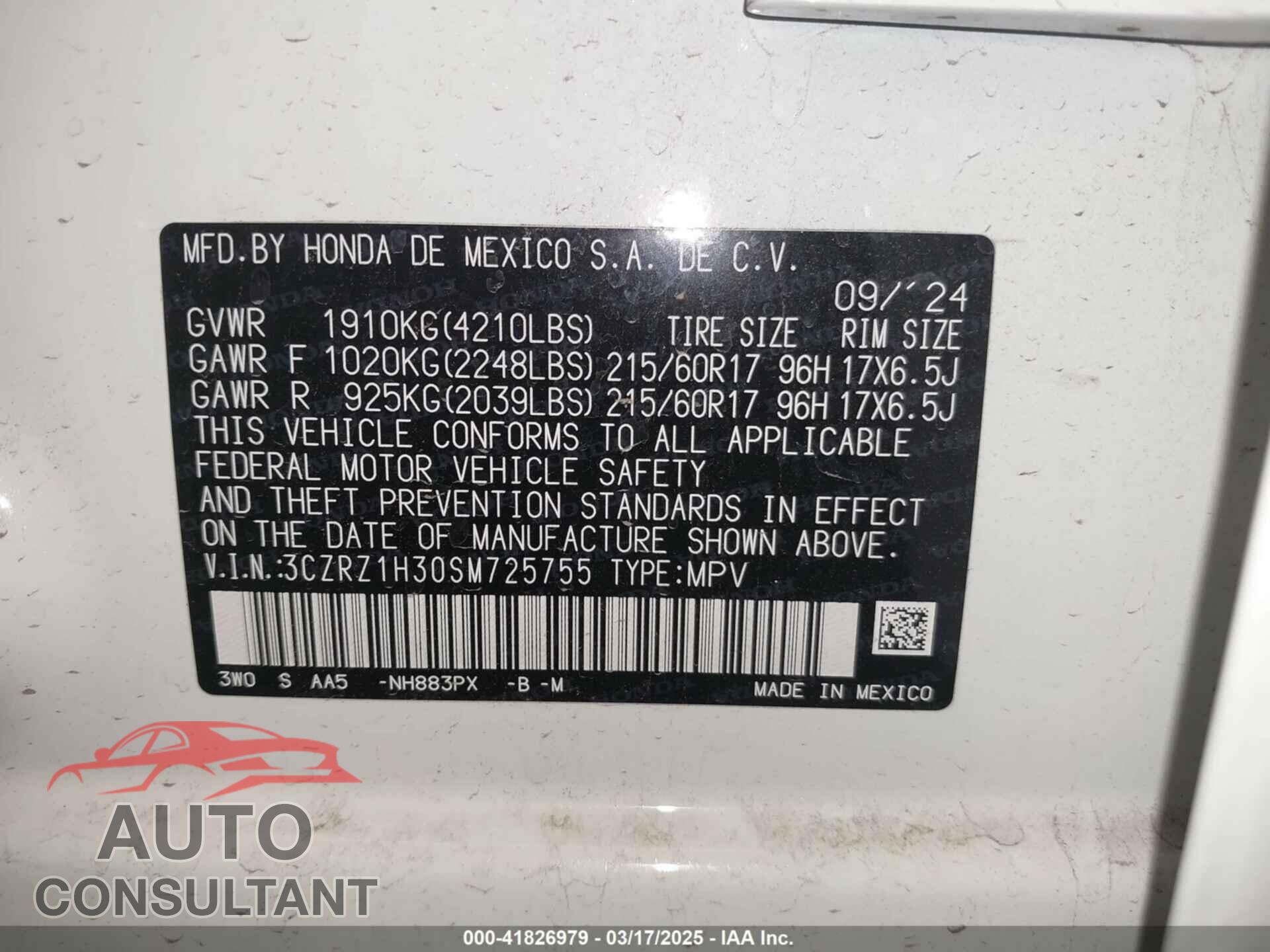 HONDA HR-V 2025 - 3CZRZ1H30SM725755