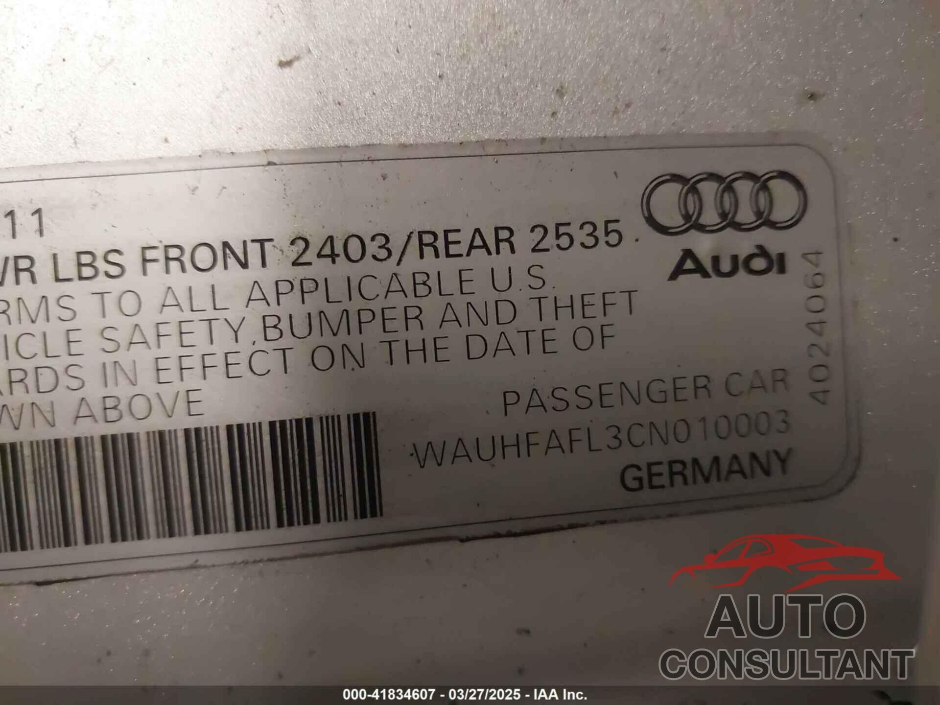 AUDI A4 2012 - WAUHFAFL3CN010003