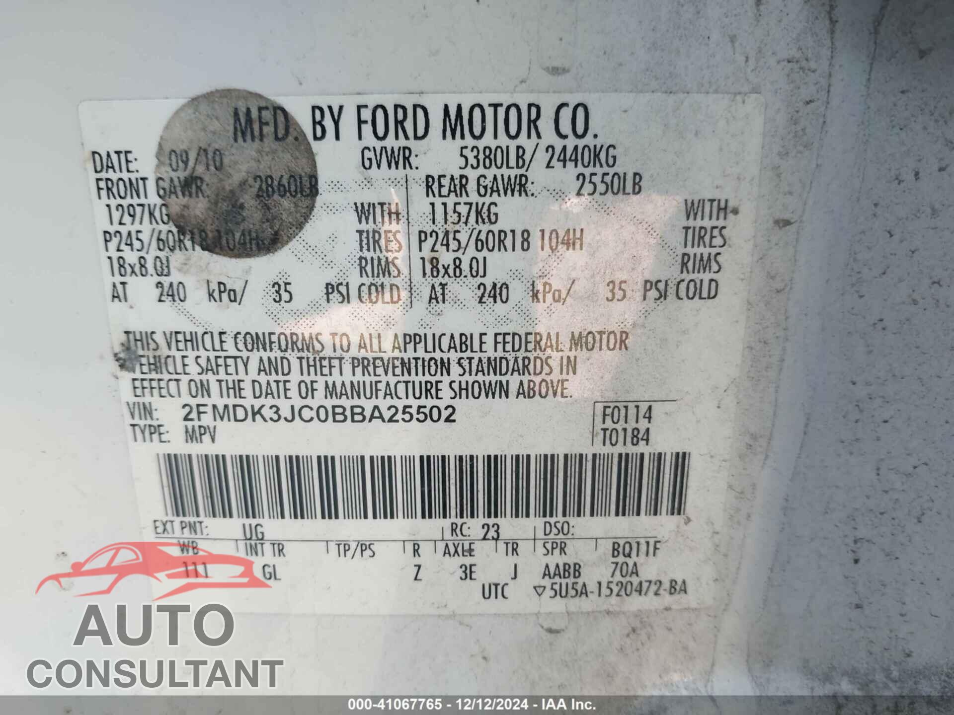 FORD EDGE 2011 - 2FMDK3JC0BBA25502