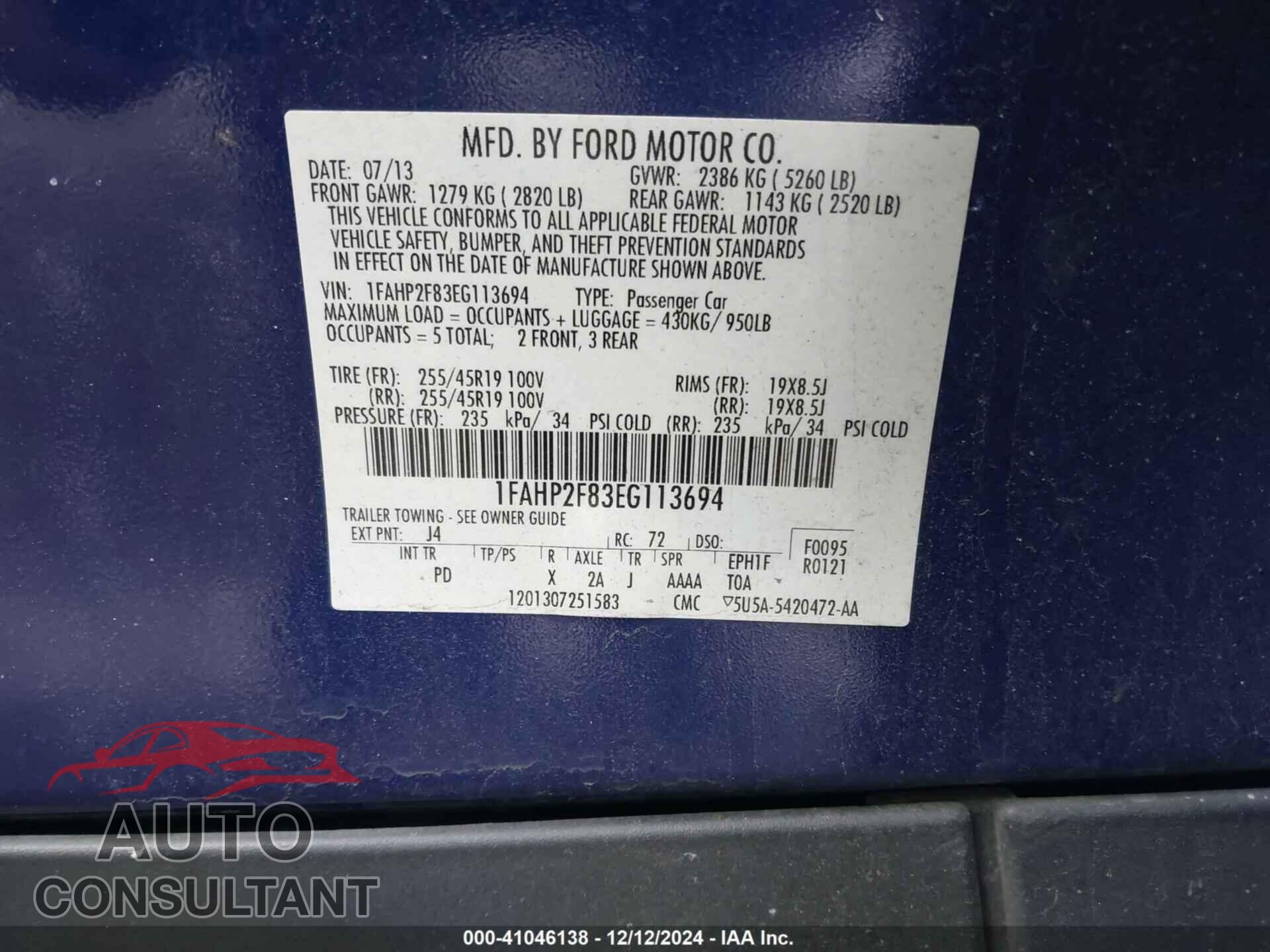 FORD TAURUS 2014 - 1FAHP2F83EG113694