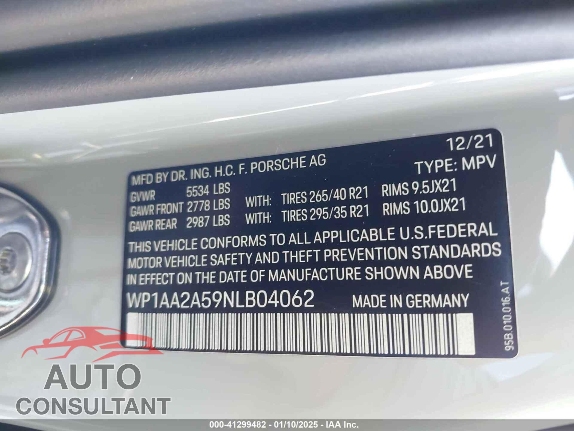 PORSCHE MACAN 2022 - WP1AA2A59NLB04062