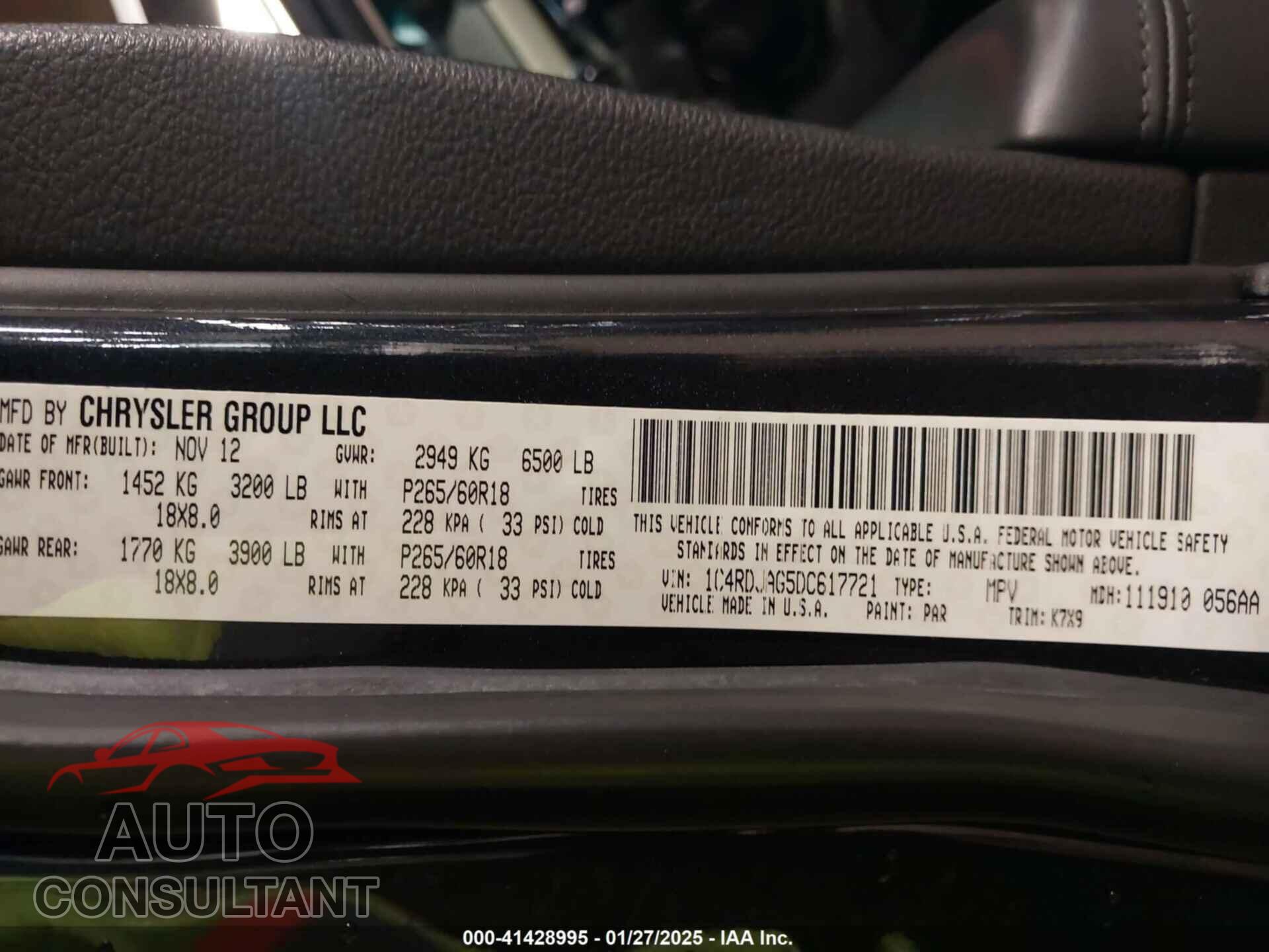DODGE DURANGO 2013 - 1C4RDJAG5DC617721