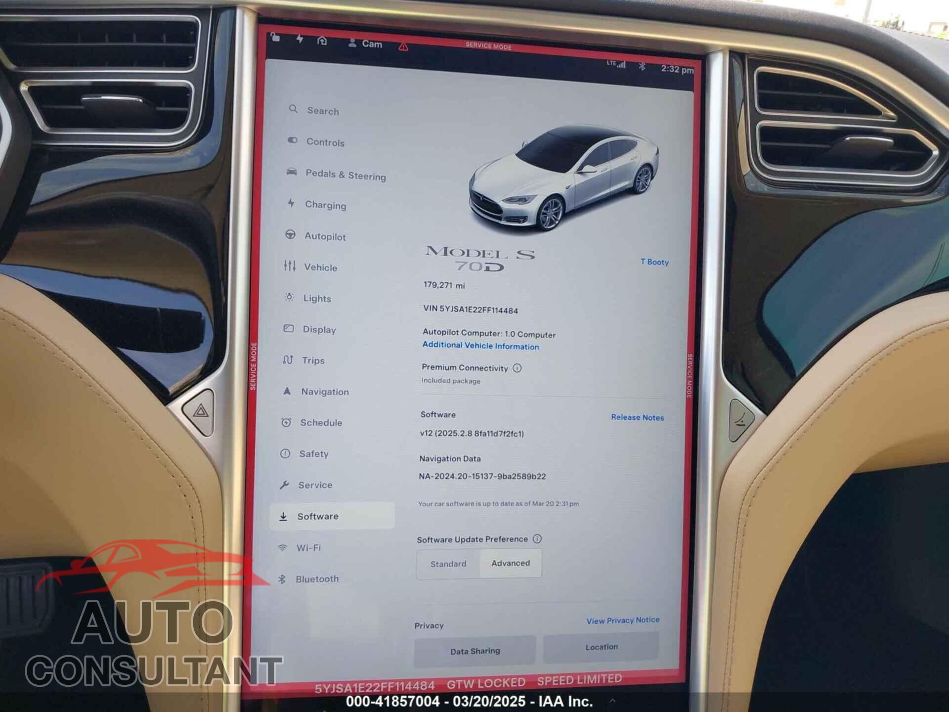 TESLA MODEL S 2015 - 5YJSA1E22FF114484