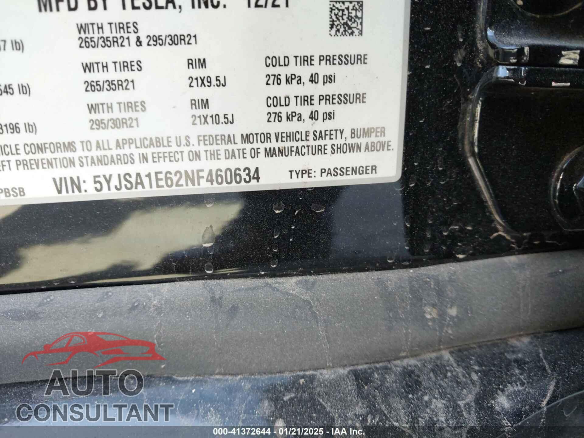 TESLA MODEL S 2022 - 5YJSA1E62NF460634
