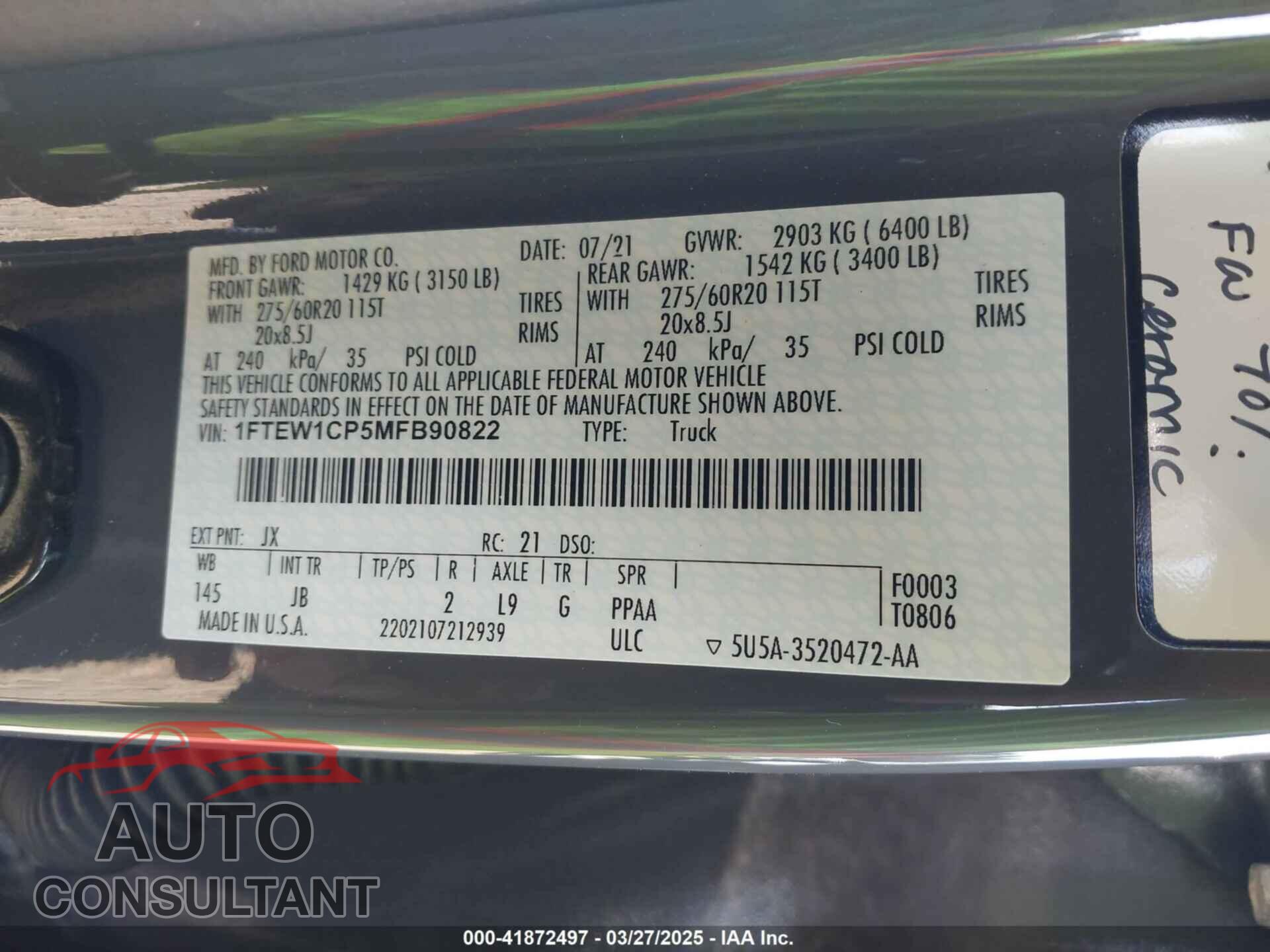 FORD F-150 2021 - 1FTEW1CP5MFB90822