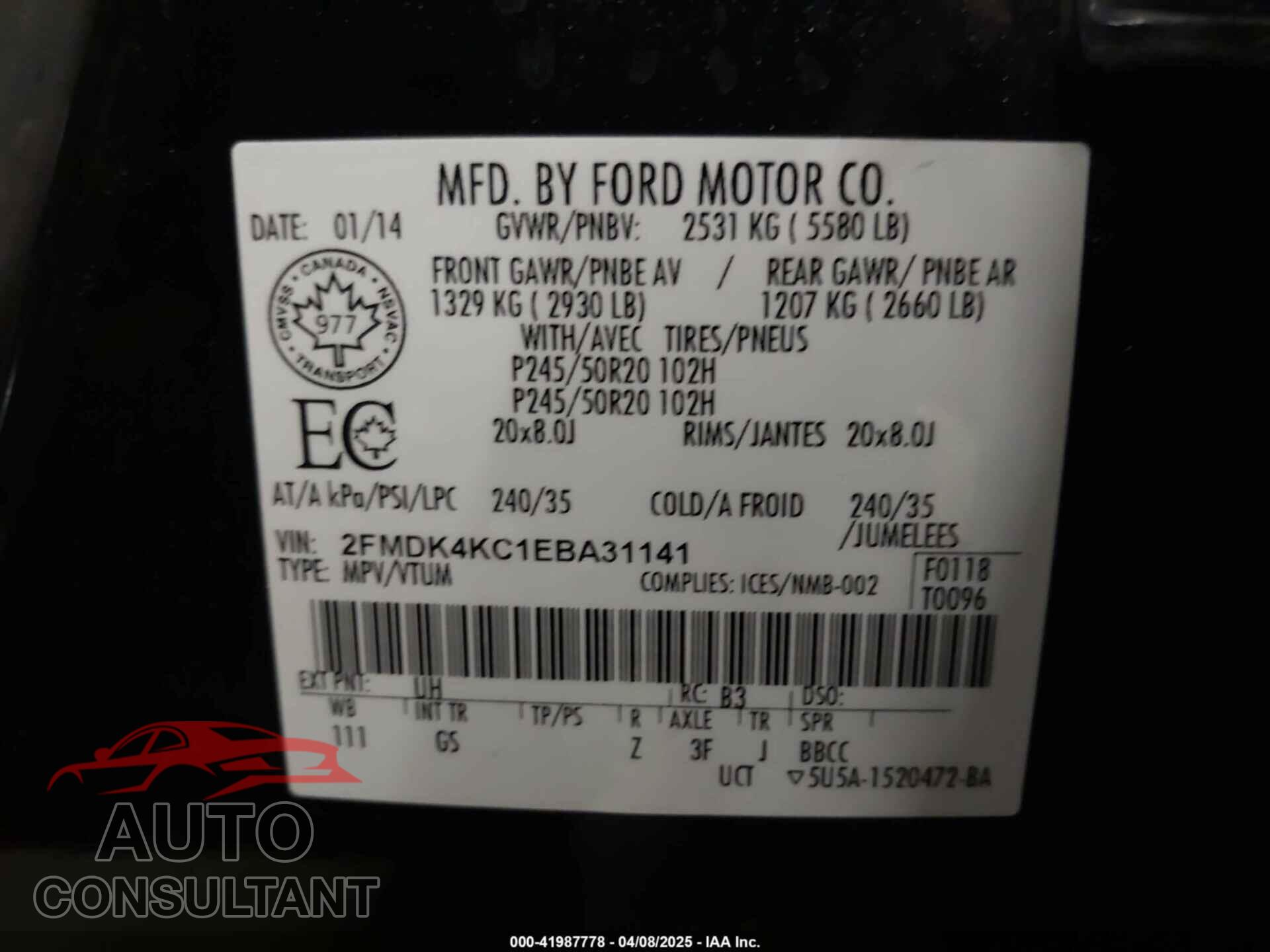 FORD EDGE 2014 - 2FMDK4KC1EBA31141