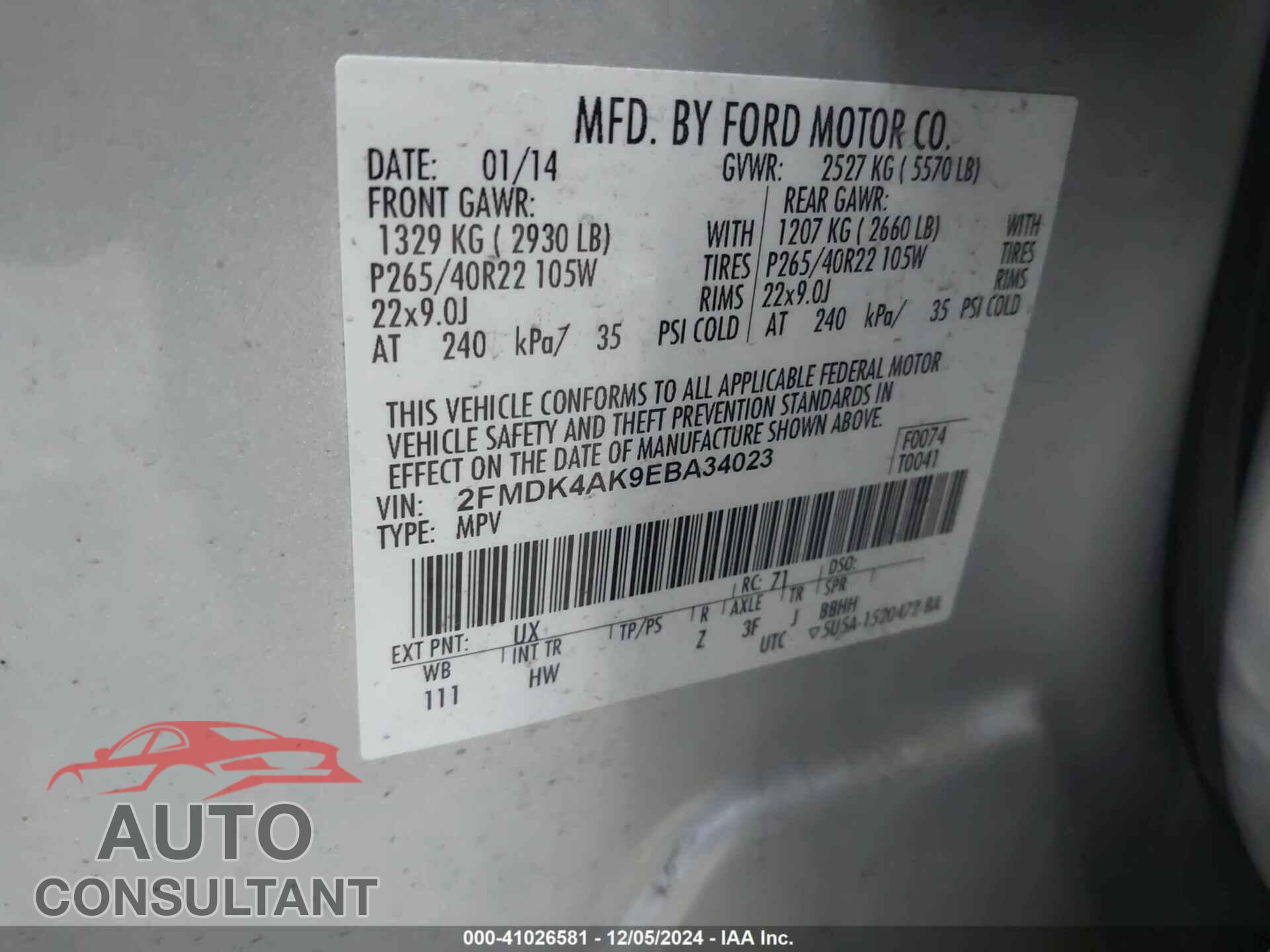 FORD EDGE 2014 - 2FMDK4AK9EBA34023
