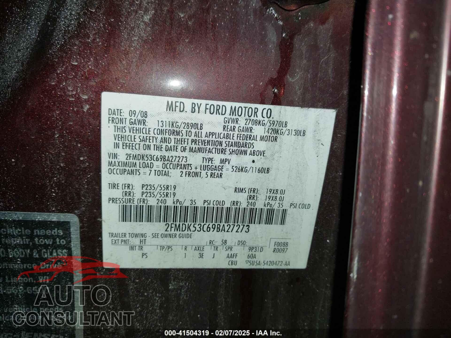 FORD FLEX 2009 - 2FMDK53C69BA27273