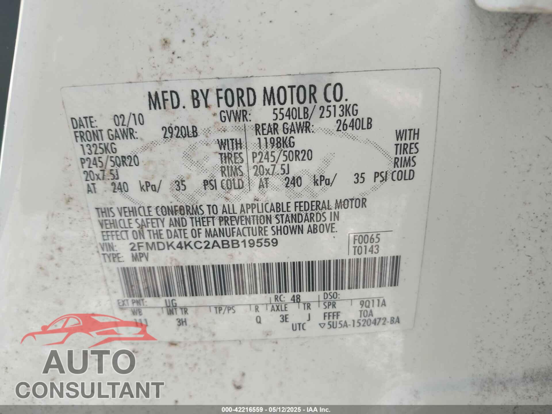FORD EDGE 2010 - 2FMDK4KC2ABB19559