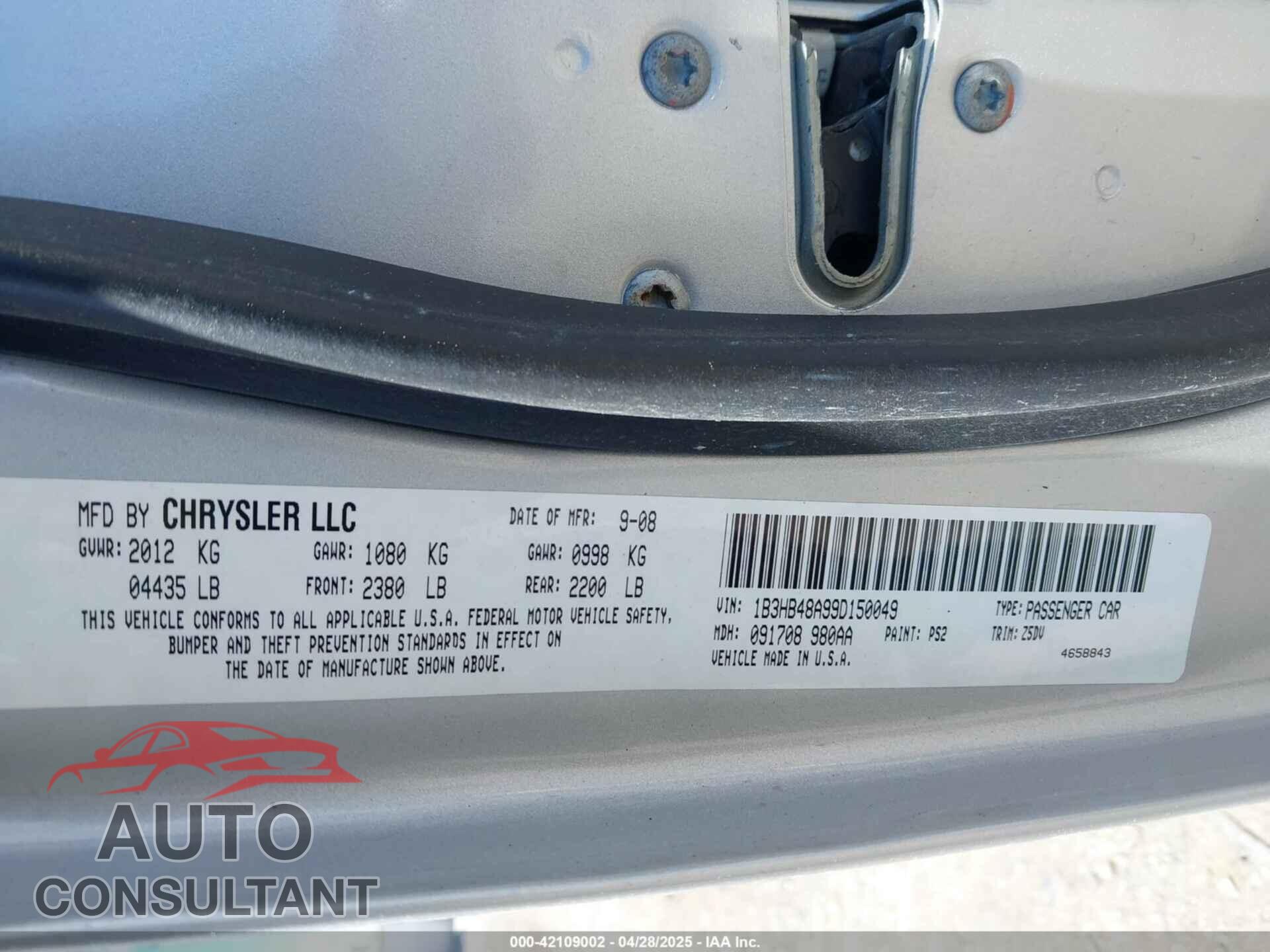 DODGE CALIBER 2009 - 1B3HB48A99D150049