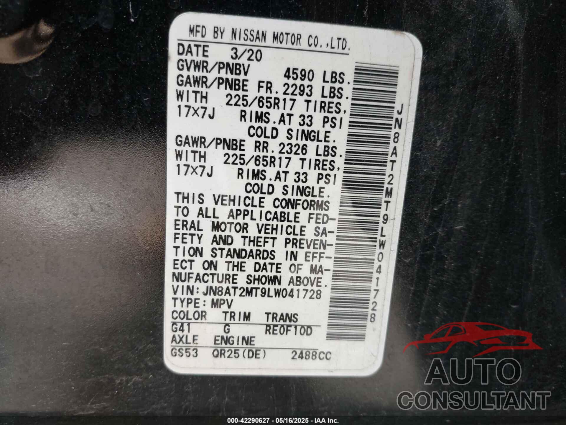 NISSAN ROGUE 2020 - JN8AT2MT9LW041728