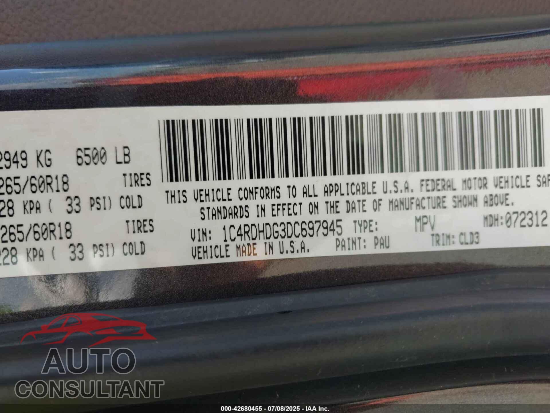 DODGE DURANGO 2013 - 1C4RDHDG3DC697945