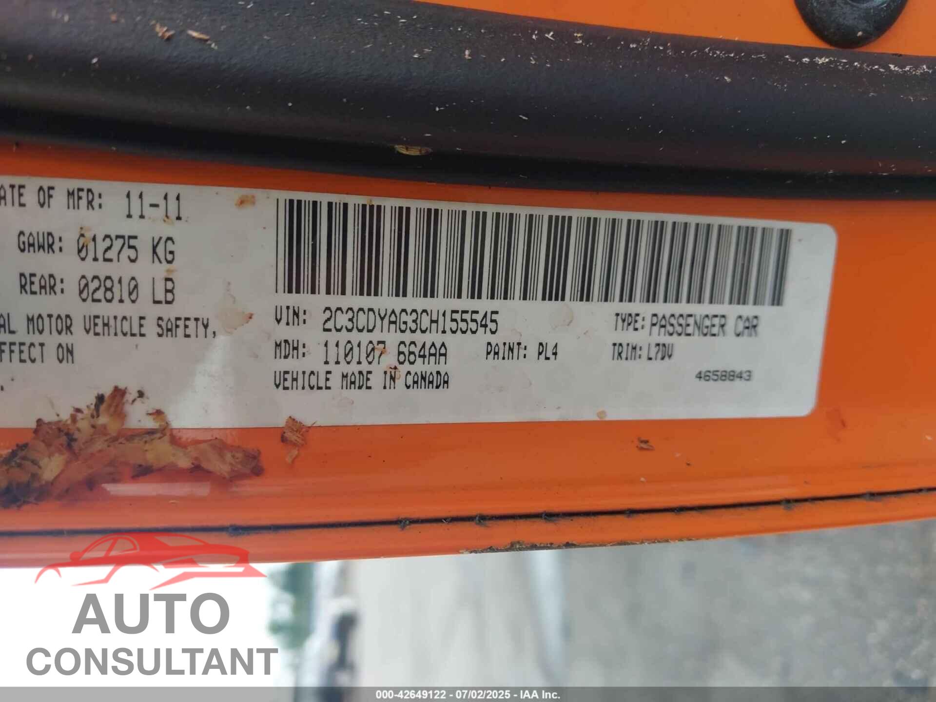 DODGE CHALLENGER 2012 - 2C3CDYAG3CH155545