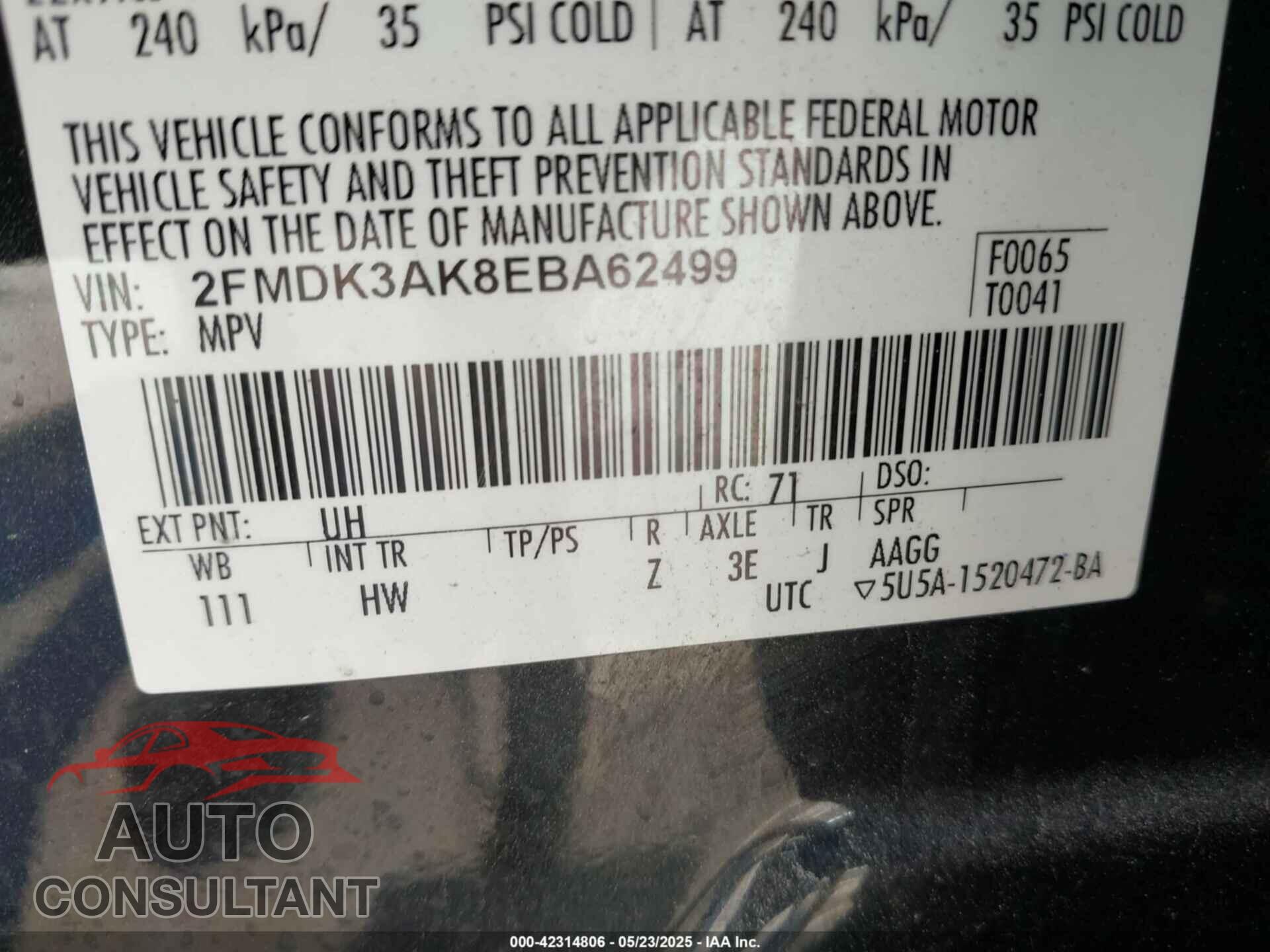 FORD EDGE 2014 - 2FMDK3AK8EBA62499