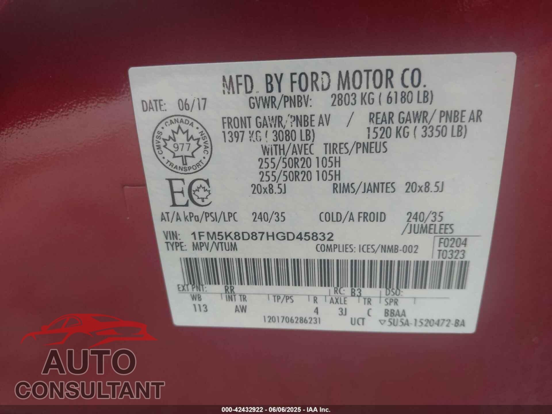FORD EXPLORER 2017 - 1FM5K8D87HGD45832