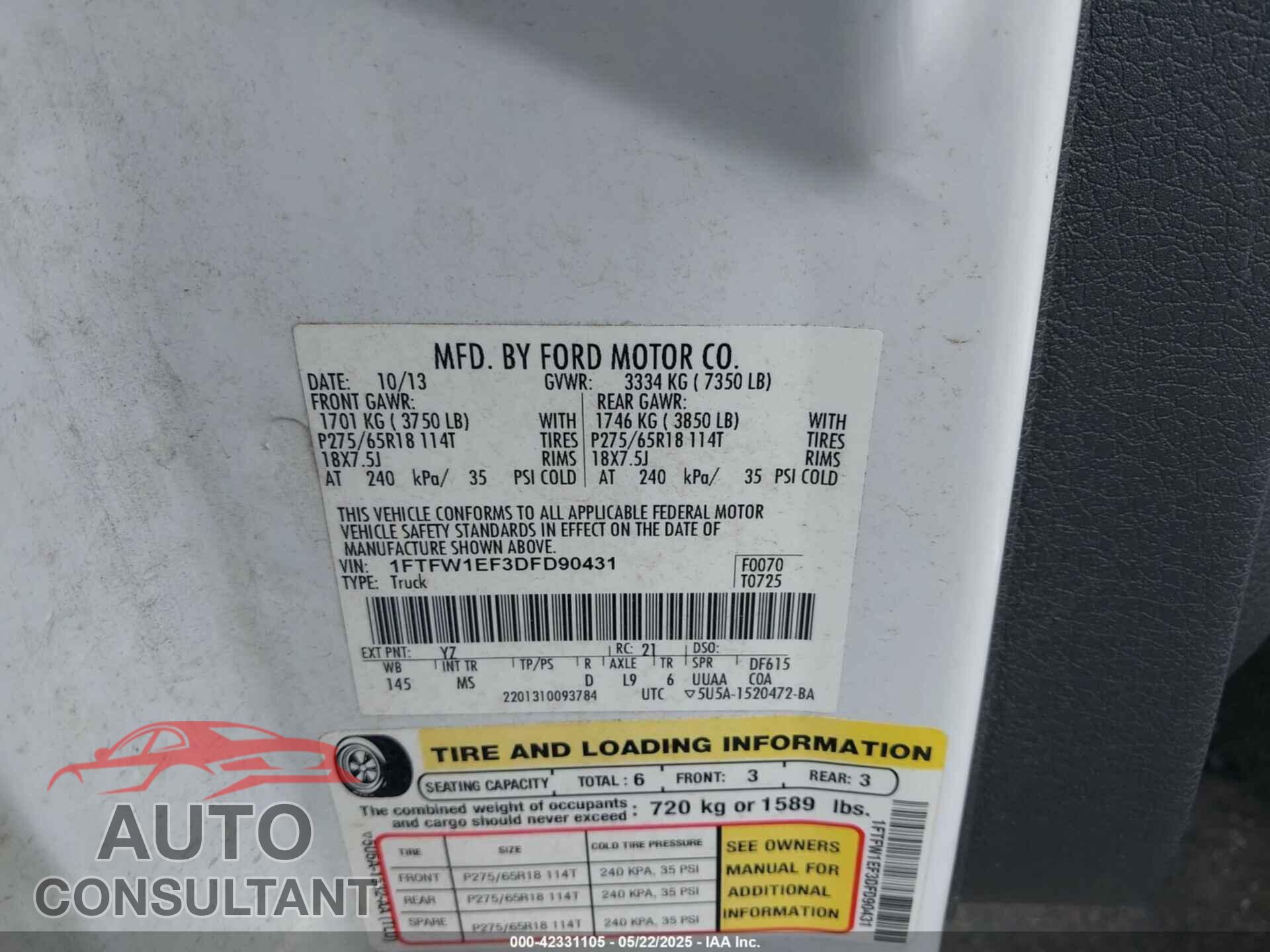 FORD F-150 2013 - 1FTFW1EF3DFD90431