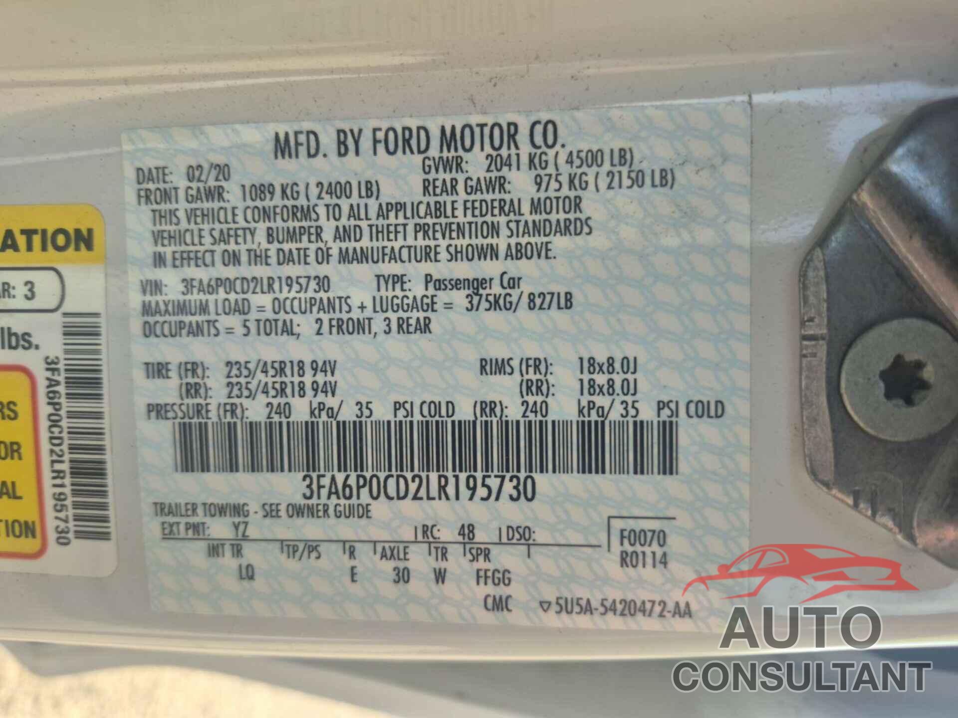 FORD FUSION 2020 - 3FA6P0CD2LR195730