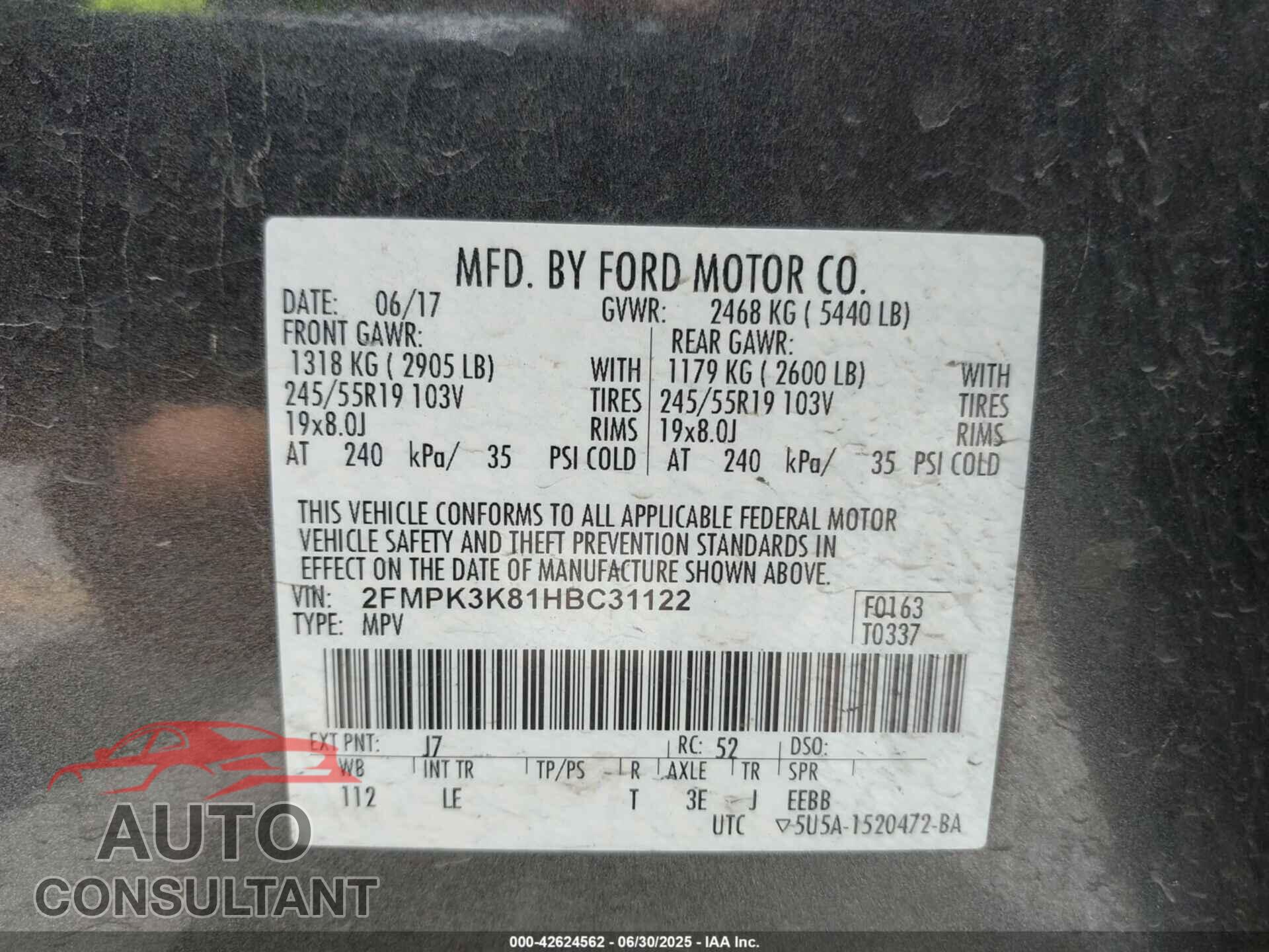 FORD EDGE 2017 - 2FMPK3K81HBC31122