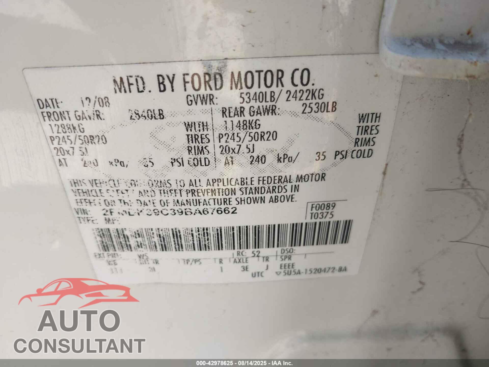 FORD EDGE 2009 - 2FMDK39C39BA67662