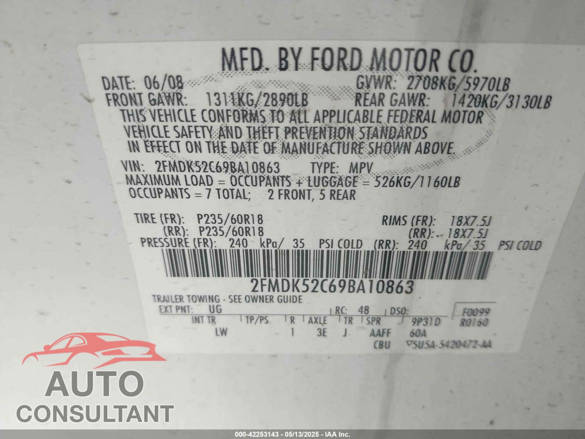FORD FLEX 2009 - 2FMDK52C69BA10863
