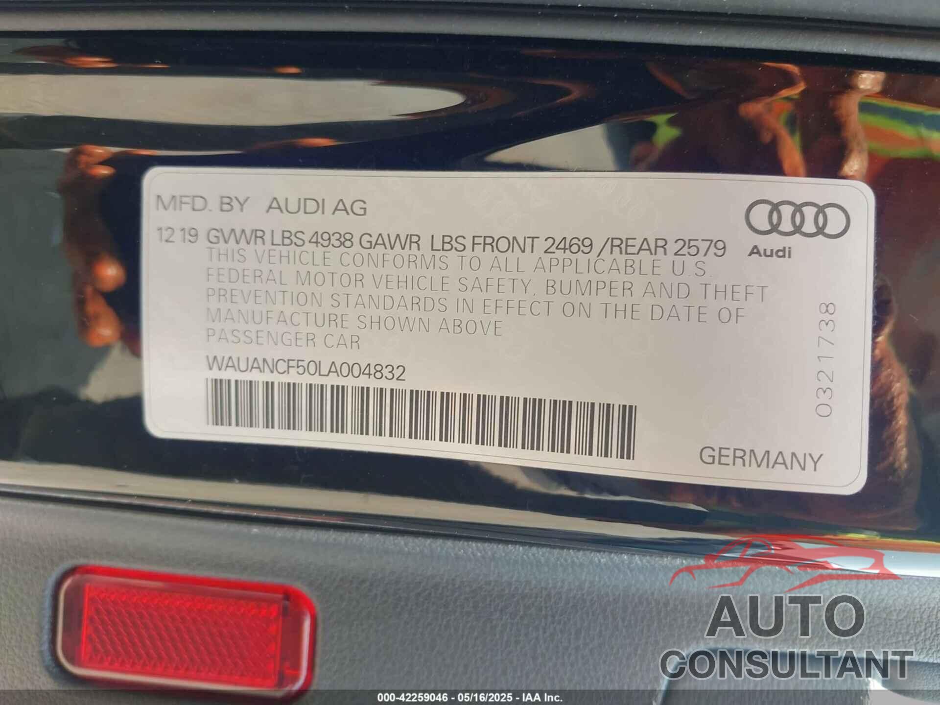 AUDI A5 SPORTBACK 2020 - WAUANCF50LA004832