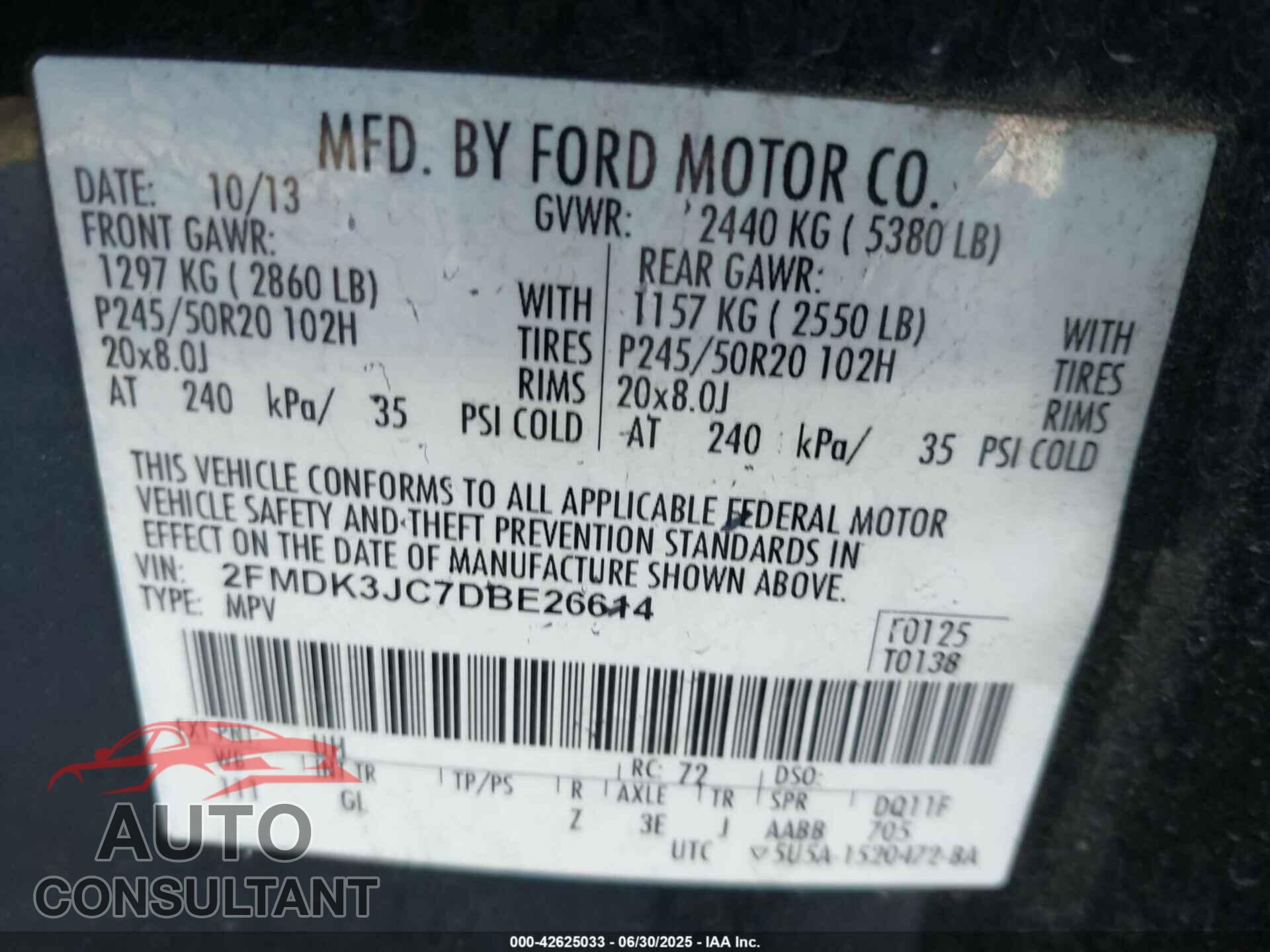 FORD EDGE 2013 - 2FMDK3JC7DBE26614