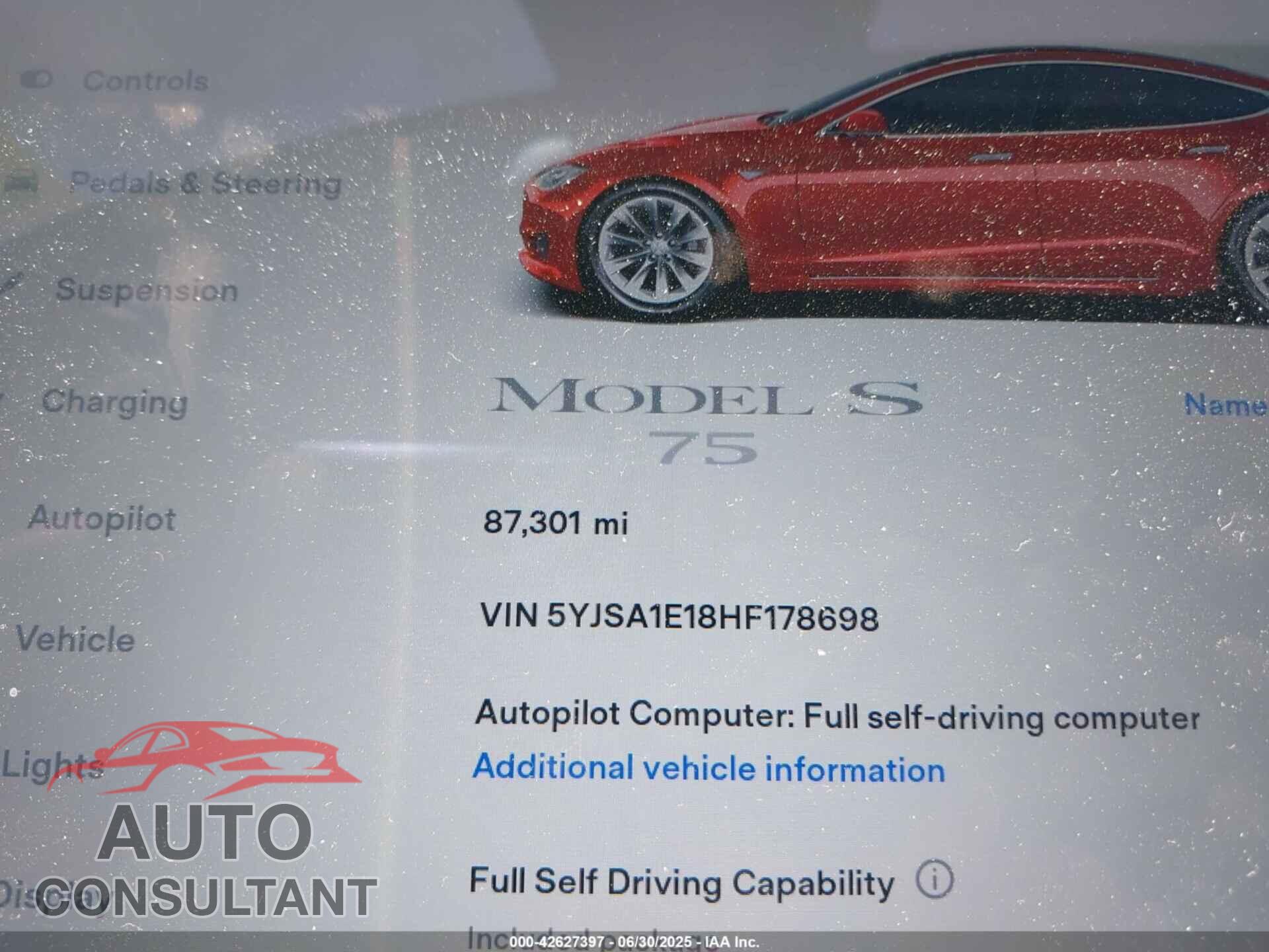 TESLA MODEL S 2017 - 5YJSA1E18HF178698