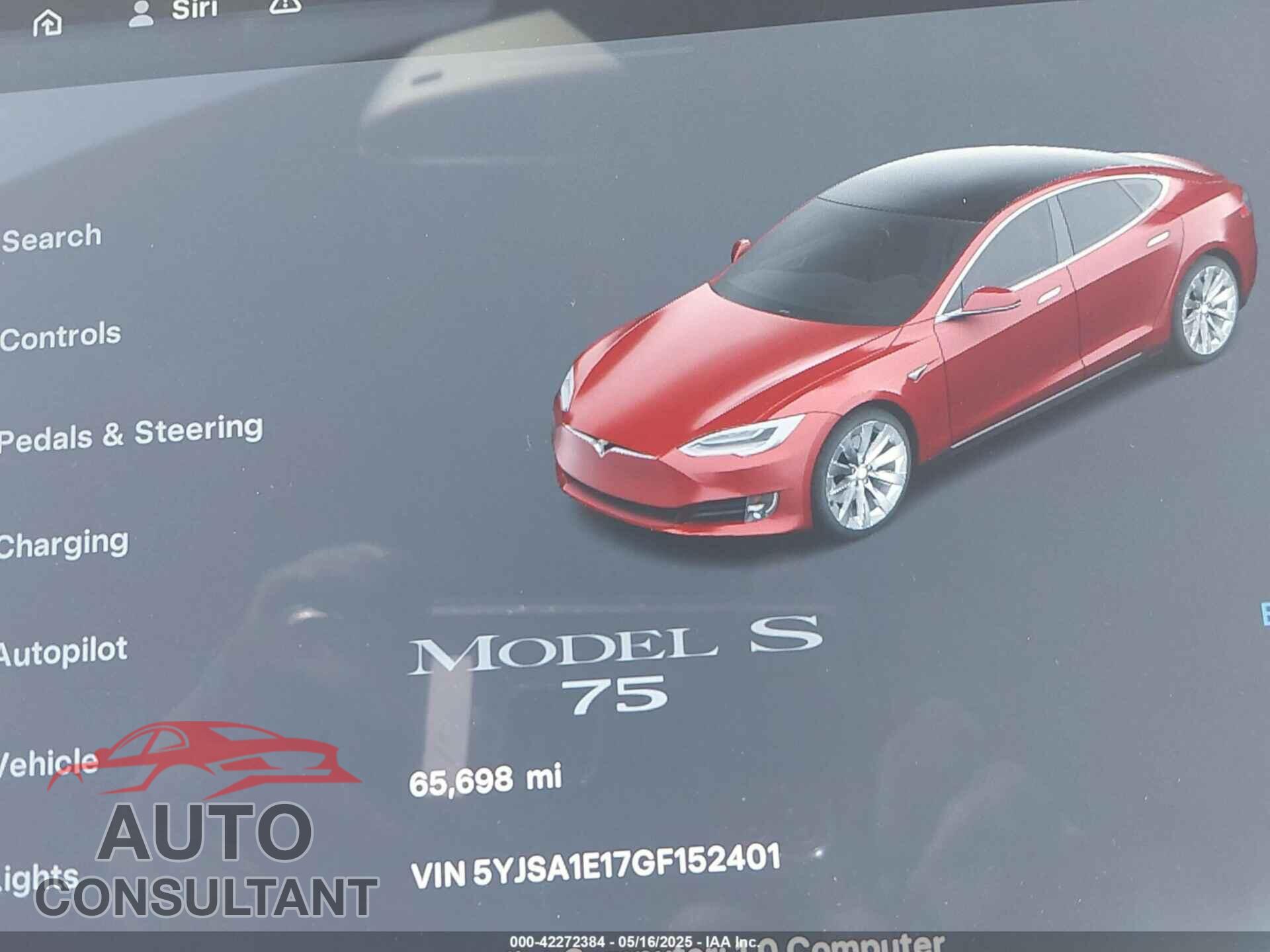 TESLA MODEL S 2016 - 5YJSA1E17GF152401