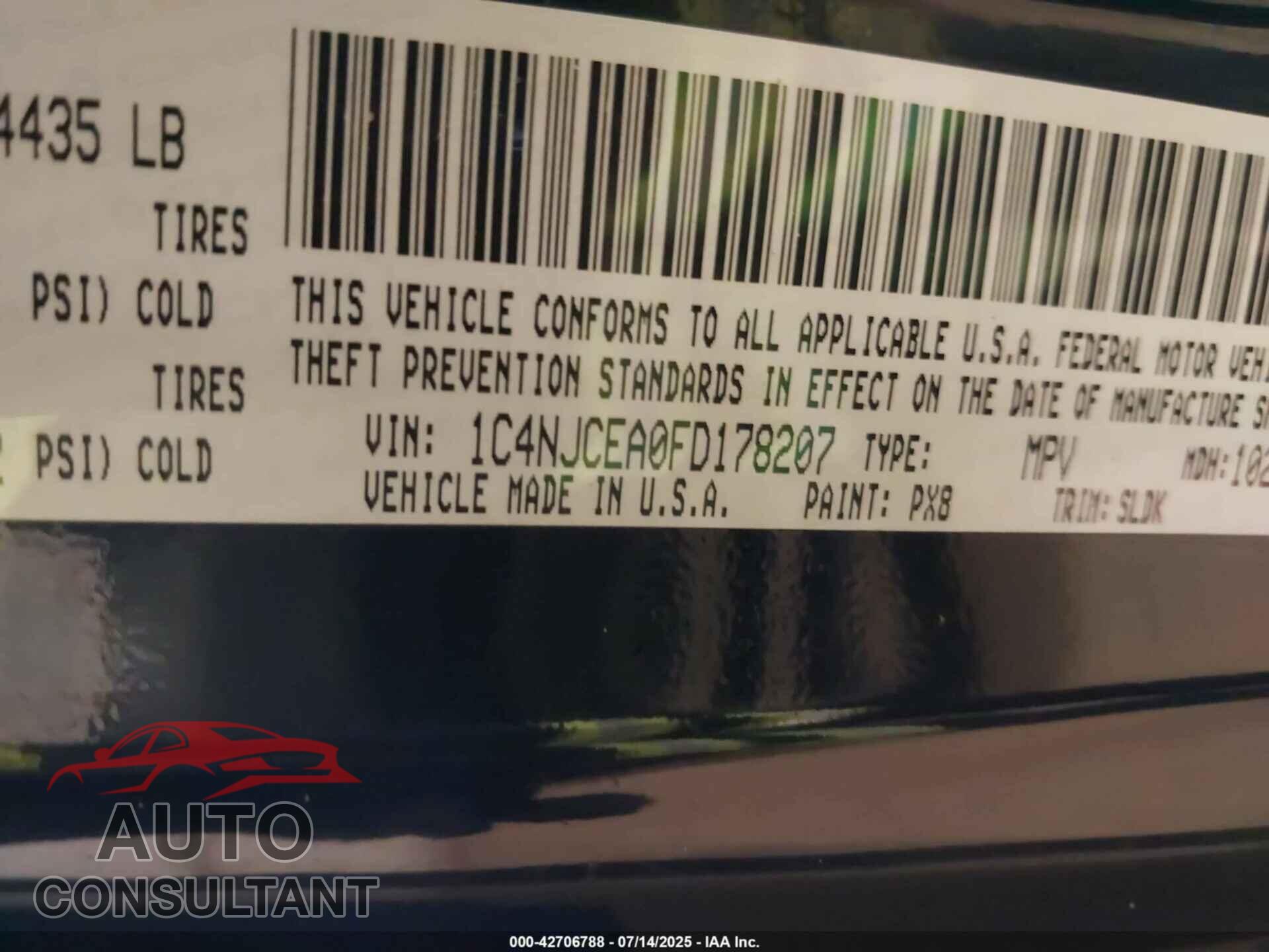 JEEP COMPASS 2015 - 1C4NJCEA0FD178207