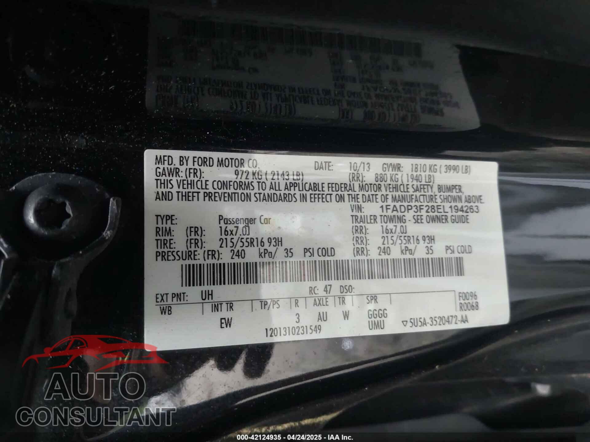 FORD FOCUS 2014 - 1FADP3F28EL194263