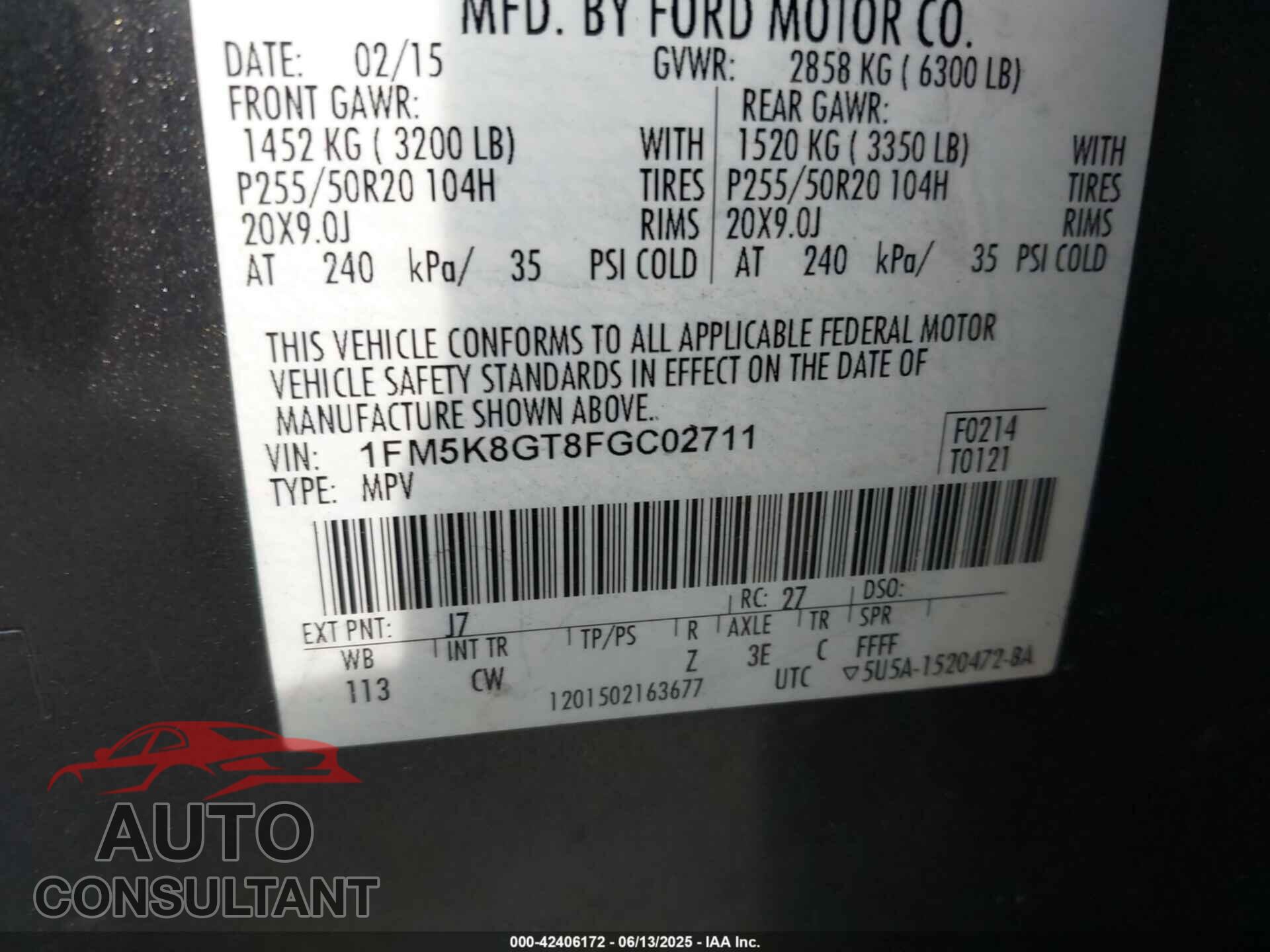 FORD EXPLORER 2015 - 1FM5K8GT8FGC02711