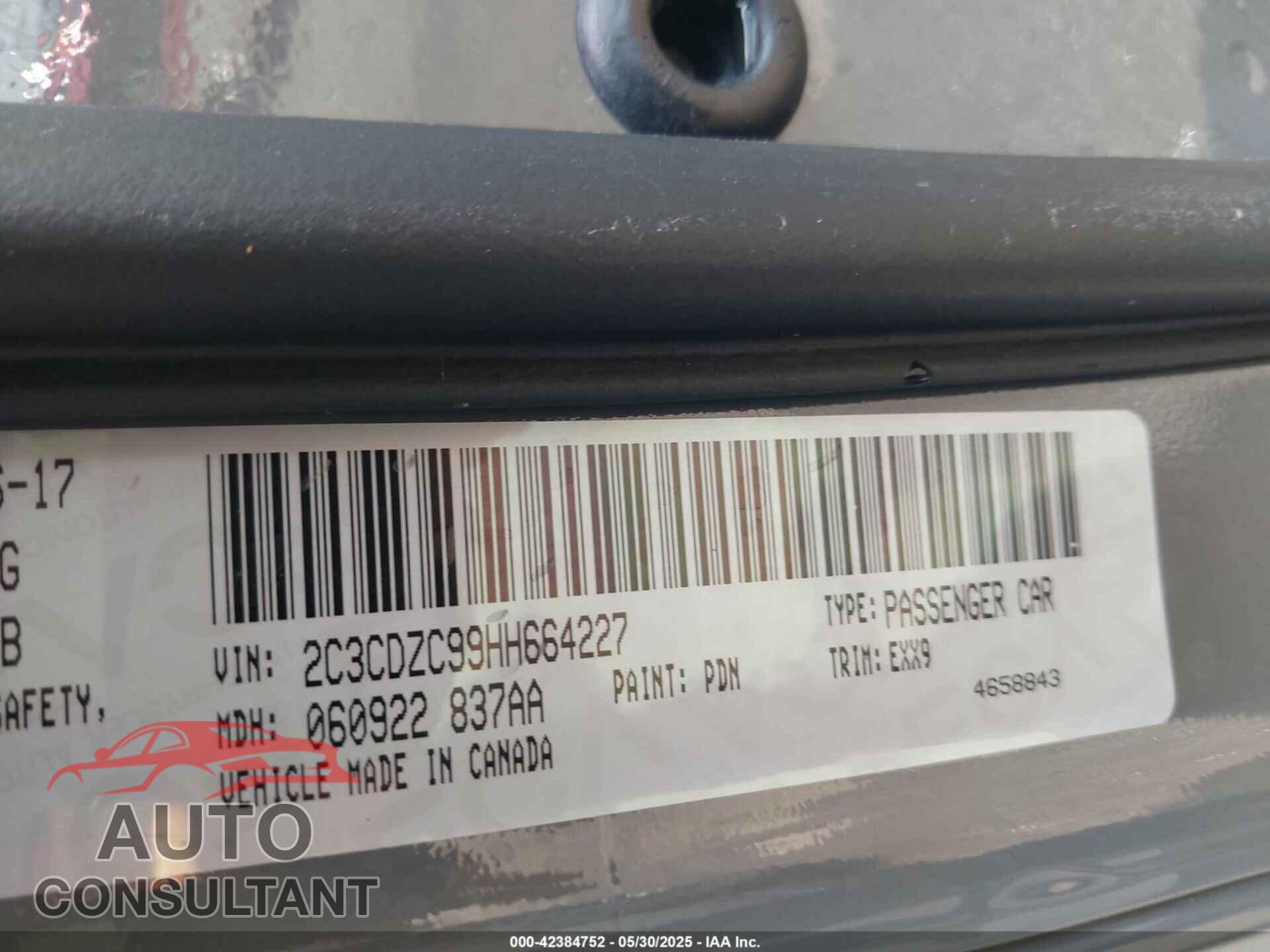 DODGE CHALLENGER 2017 - 2C3CDZC99HH664227