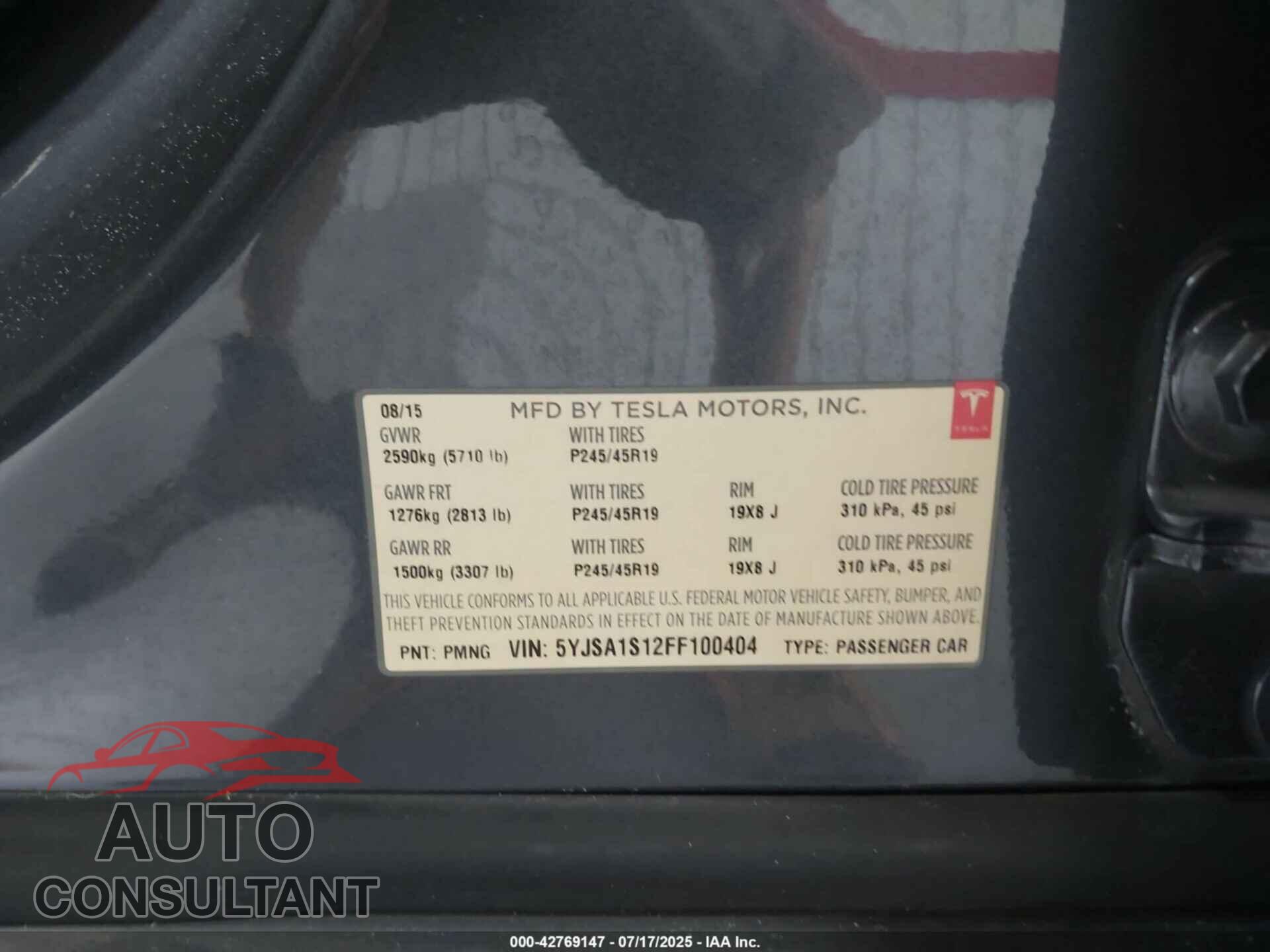 TESLA MODEL S 2015 - 5YJSA1S12FF100404