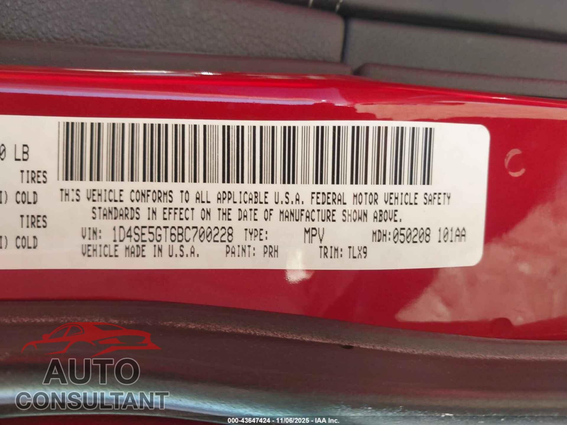 DODGE DURANGO 2011 - 1D4SE5GT6BC700228