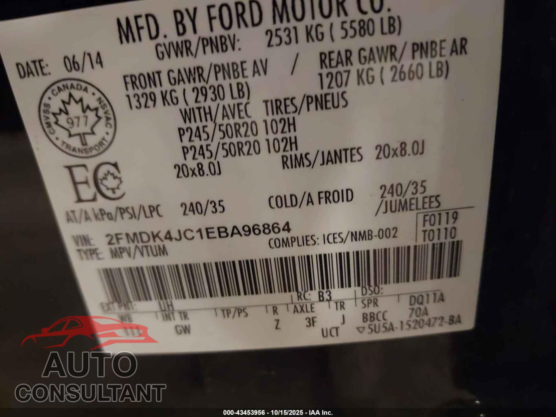 FORD EDGE 2014 - 2FMDK4JC1EBA96864