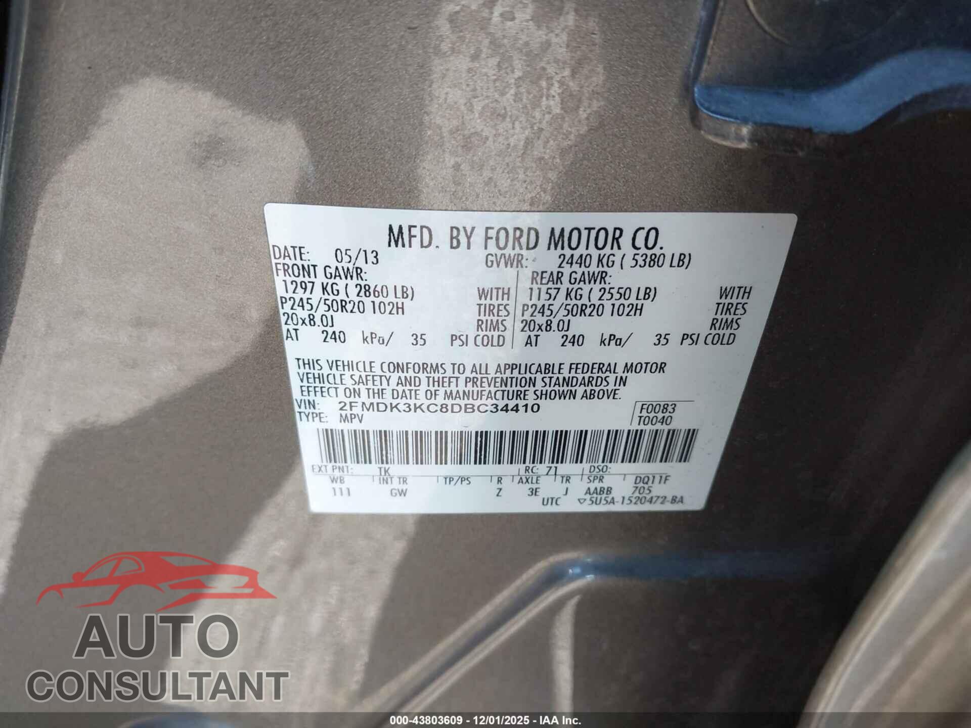 FORD EDGE 2013 - 2FMDK3KC8DBC34410