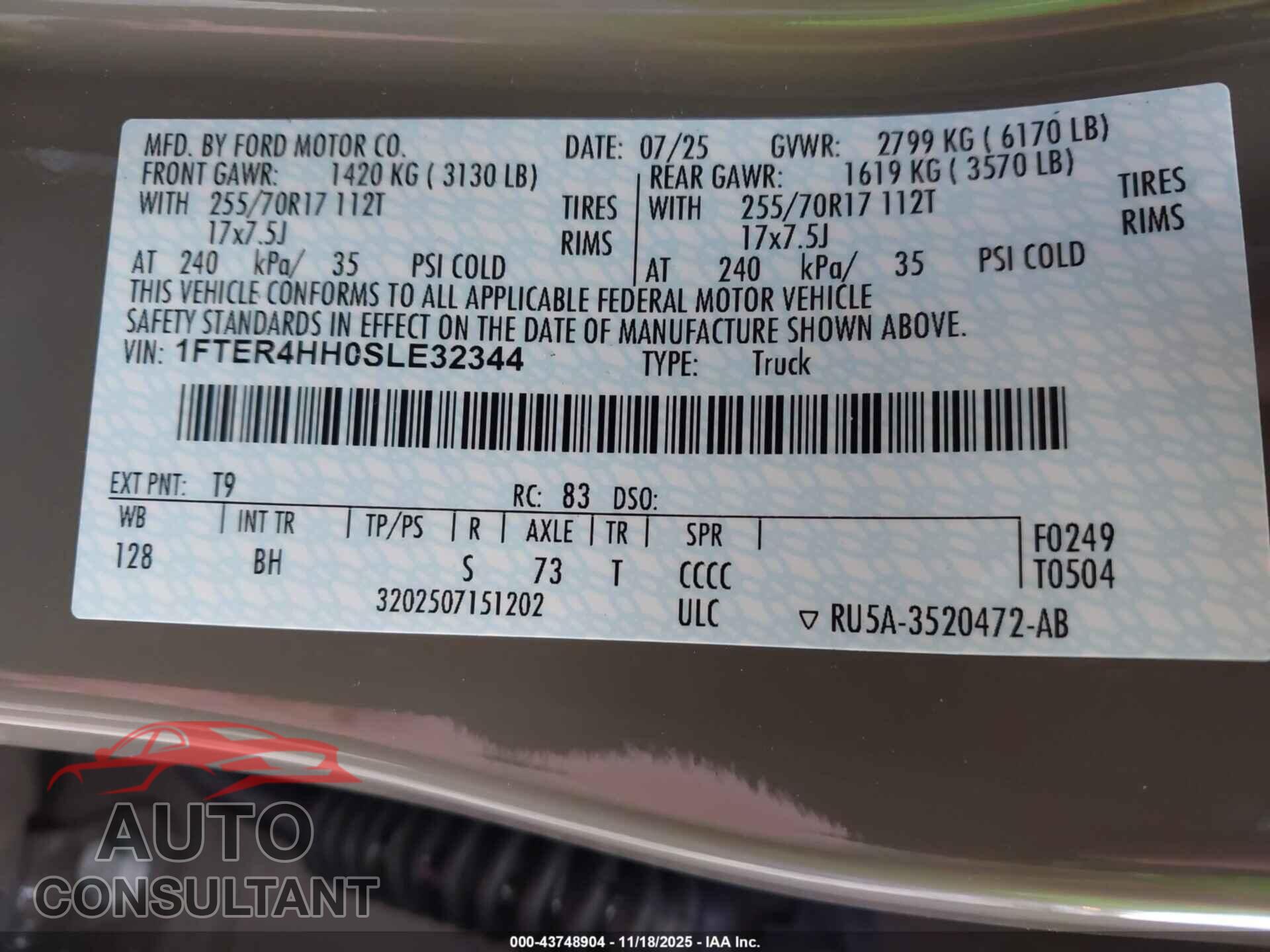 FORD RANGER 2025 - 1FTER4HH0SLE32344