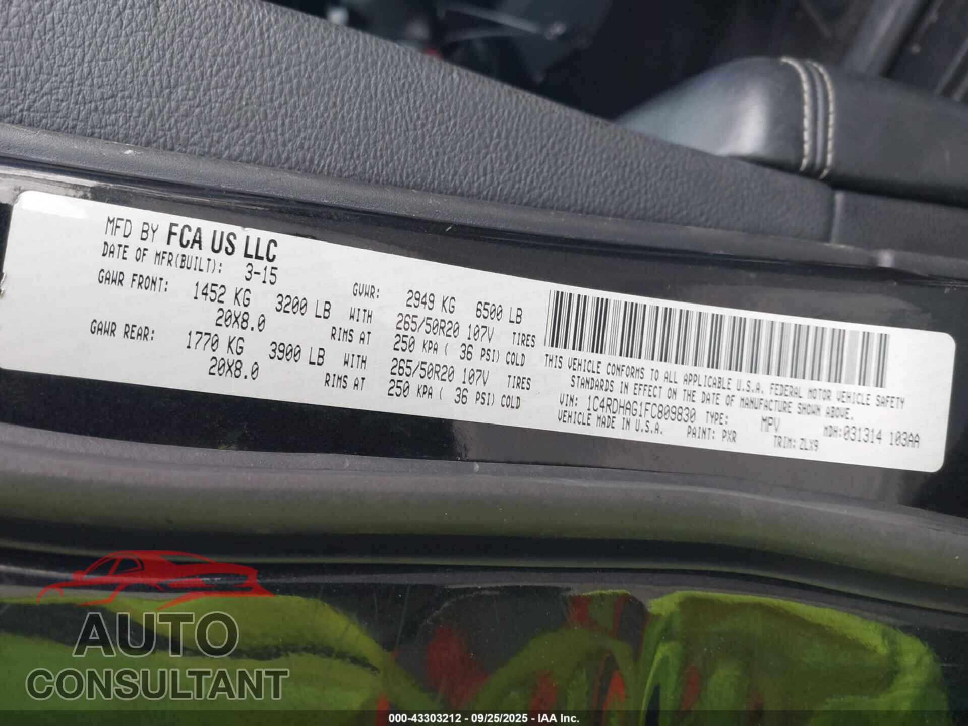 DODGE DURANGO 2015 - 1C4RDHAG1FC809830